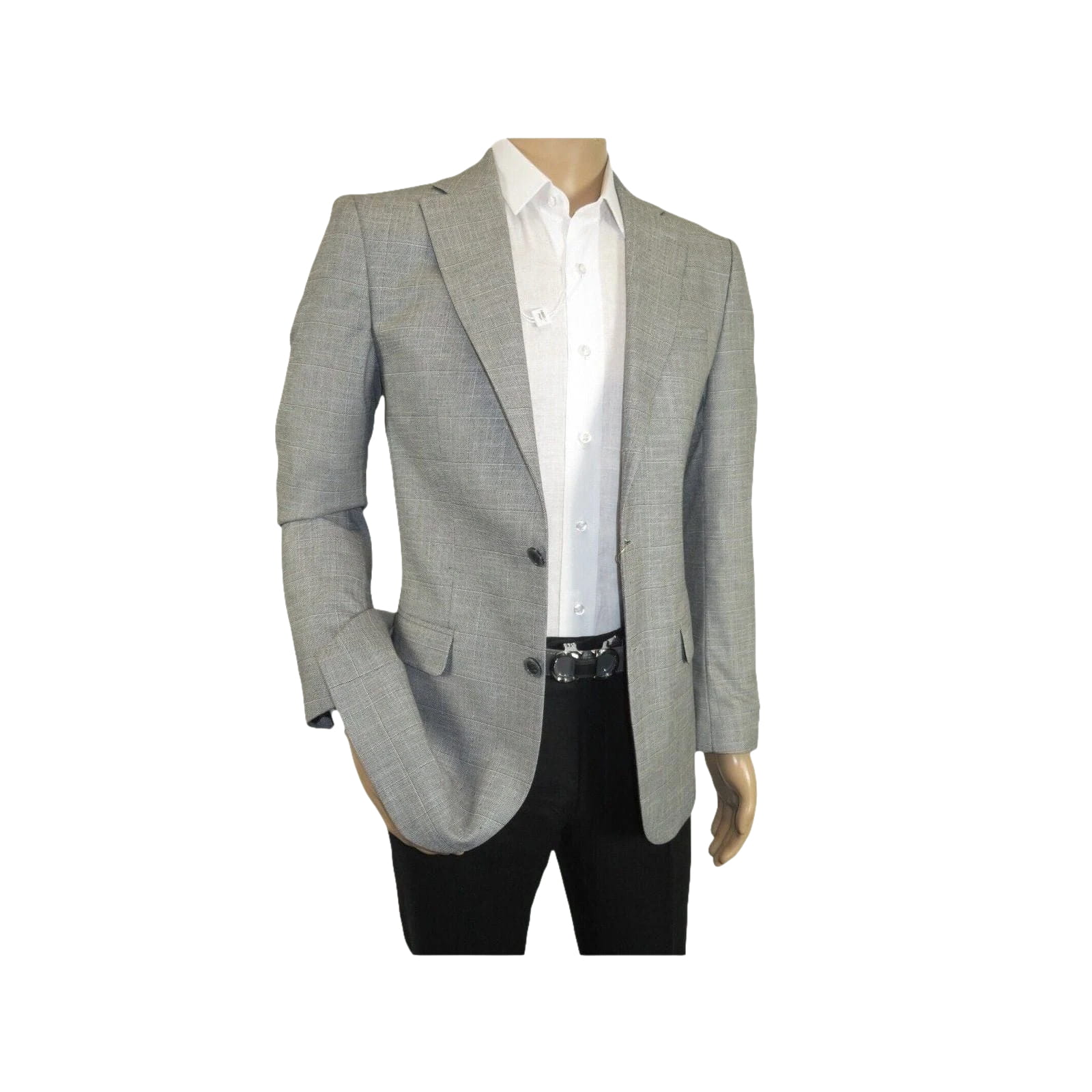 Men Sport Coat by Berlusconi Turkey Soft European Plaid #AT77 02 Gray Linen - J.Valintin Men's Wear Legend - 98939