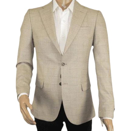 Men Sport Coat by Berlusconi Turkey Soft European Plaid #AT77 04 Tan Brown Linen - J.Valintin Men's Wear Legend - 98927
