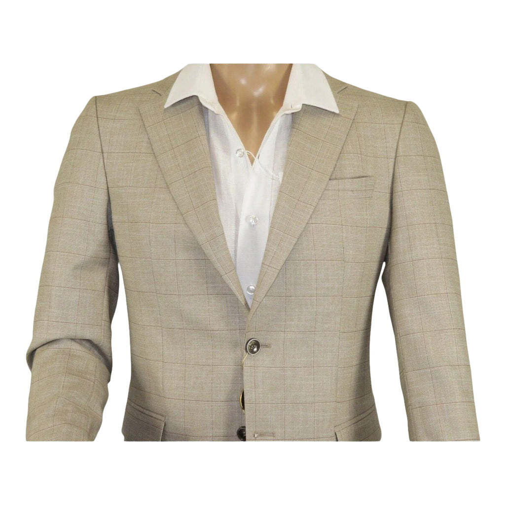 Men Sport Coat by Berlusconi Turkey Soft European Plaid #AT77 04 Tan Brown Linen - J.Valintin Men's Wear Legend - 98927