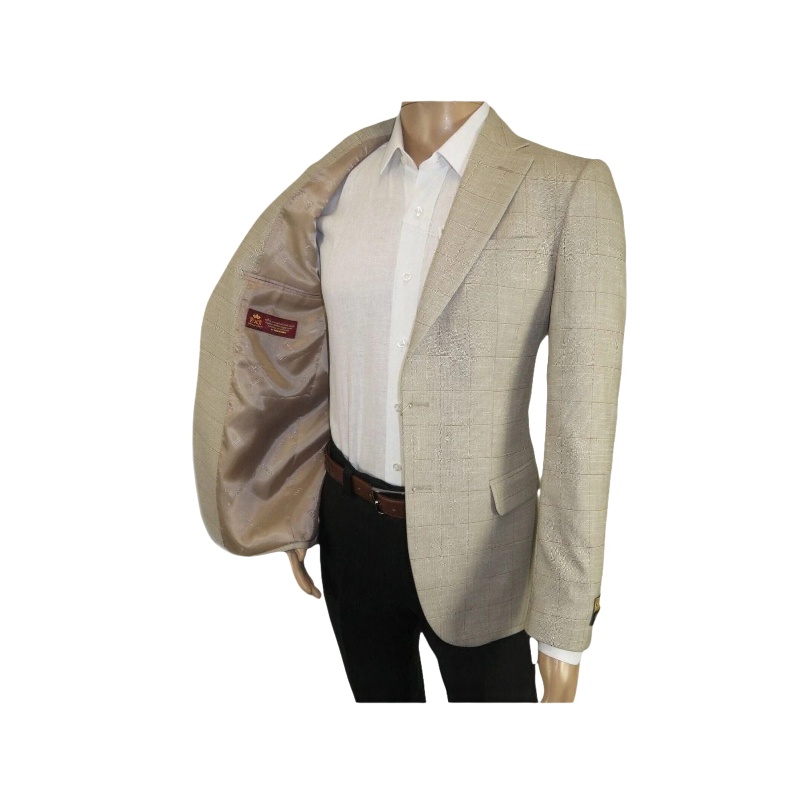 Men Sport Coat by Berlusconi Turkey Soft European Plaid #AT77 04 Tan Brown Linen - J.Valintin Men's Wear Legend - 98927