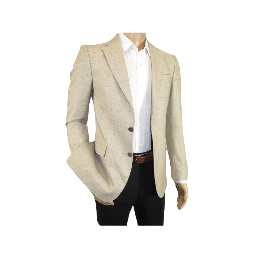 Men Sport Coat by Berlusconi Turkey Soft European Plaid #AT77 04 Tan Brown Linen - J.Valintin Men's Wear Legend - 98927