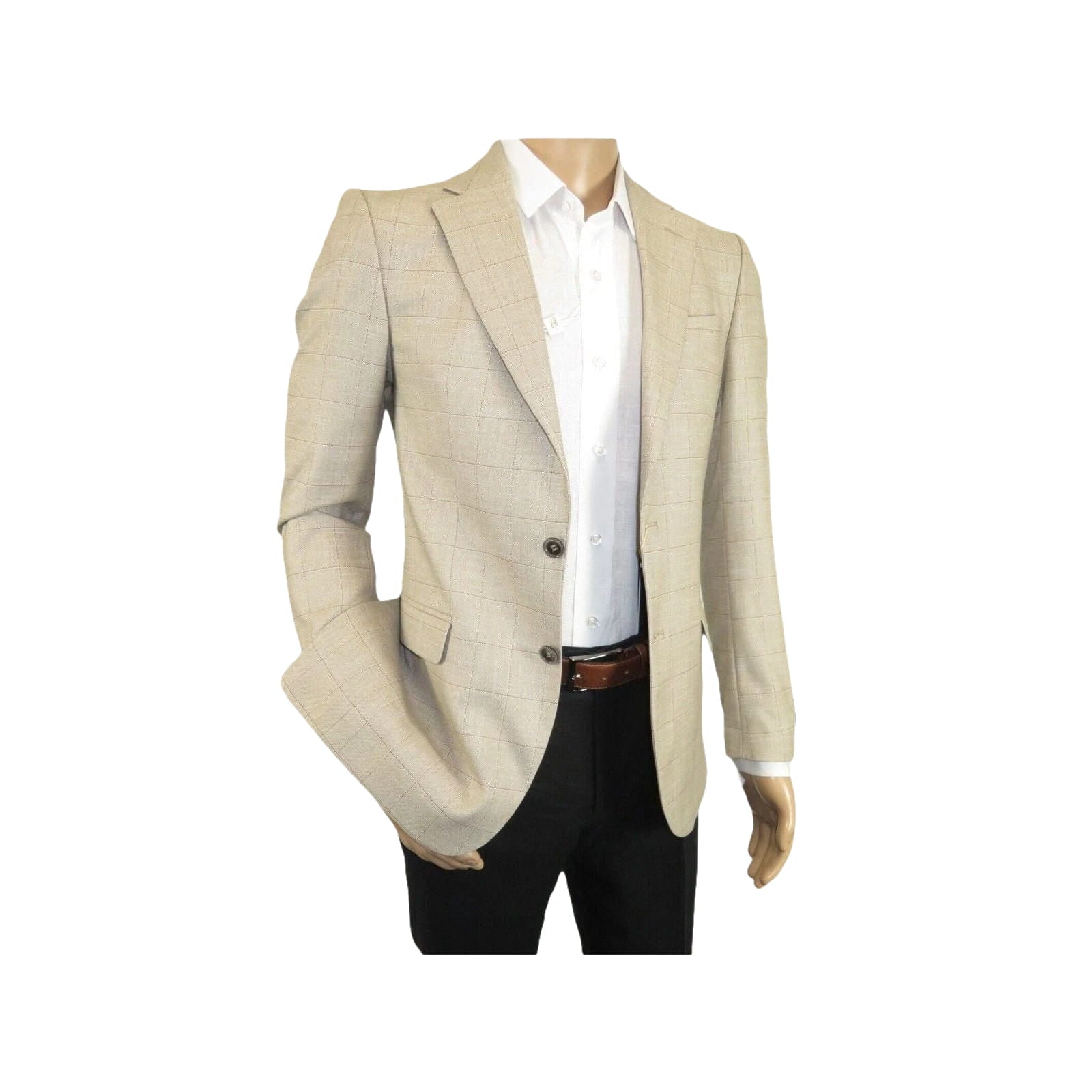 Men Sport Coat by Berlusconi Turkey Soft European Plaid #AT77 04 Tan Brown Linen - J.Valintin Men's Wear Legend - 98927