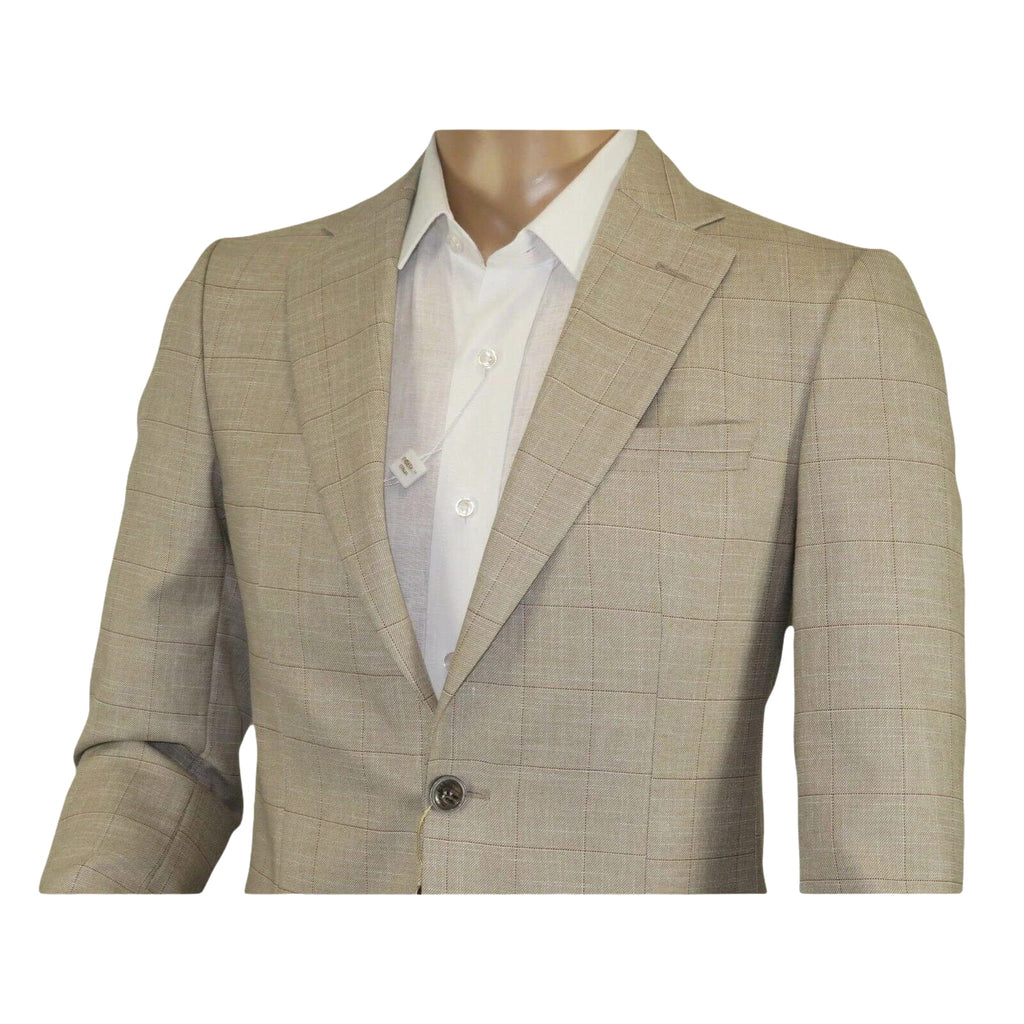Men Sport Coat by Berlusconi Turkey Soft European Plaid #AT77 04 Tan Brown Linen - J.Valintin Men's Wear Legend - 98927