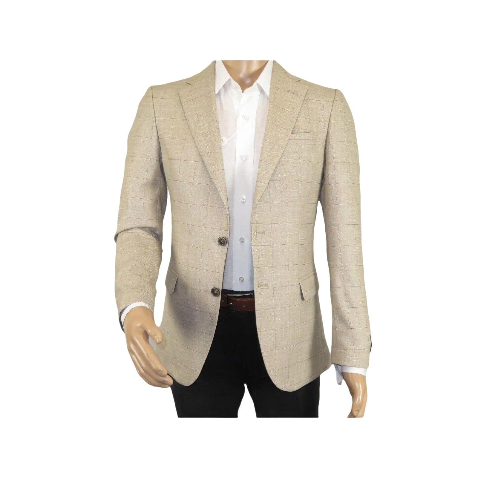 Men Sport Coat by Berlusconi Turkey Soft European Plaid #AT77 04 Tan Brown Linen - J.Valintin Men's Wear Legend - 98927