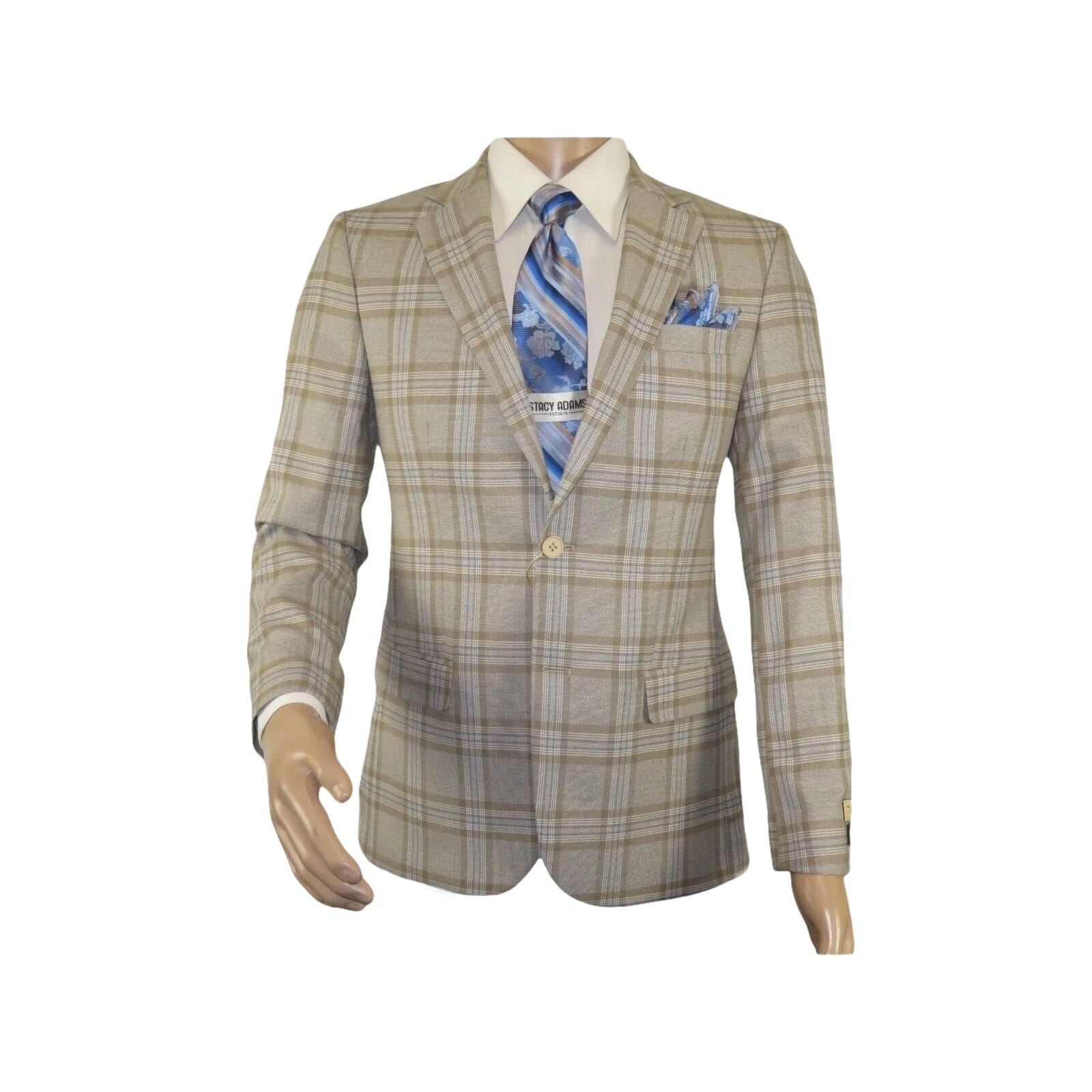 Men Sport Coat by Berlusconi Turkey Soft European Plaid #MK80 04 Beige Blue - J.Valintin Men's Wear Legend - 98976