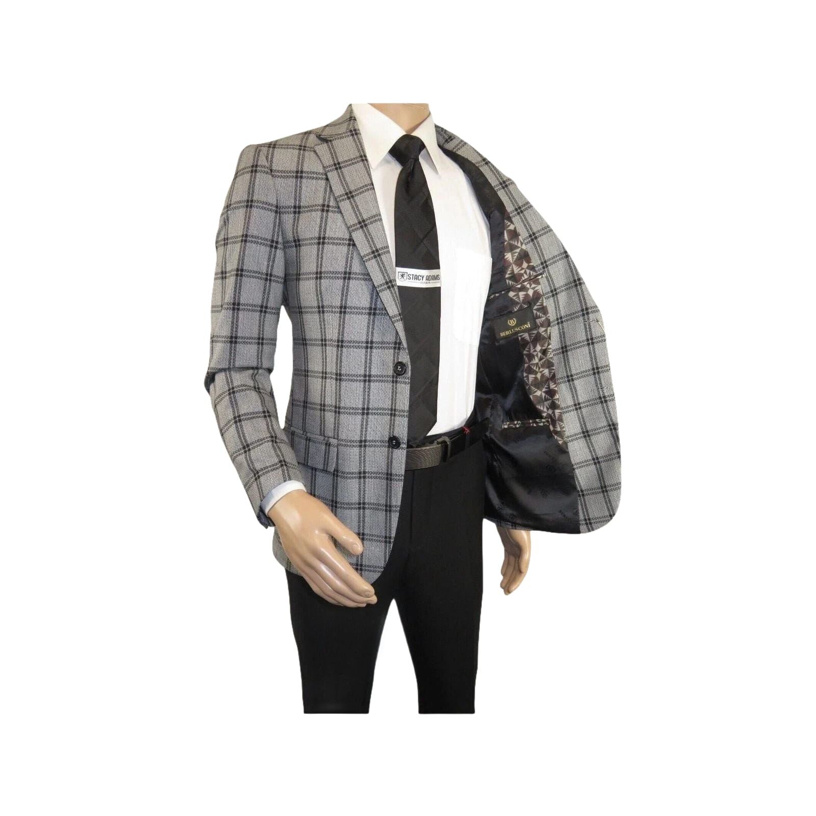 Men Sport Coat by Berlusconi Turkey Soft European Plaid #MK80 06 Black Gray - J.Valintin Men's Wear Legend - 98970