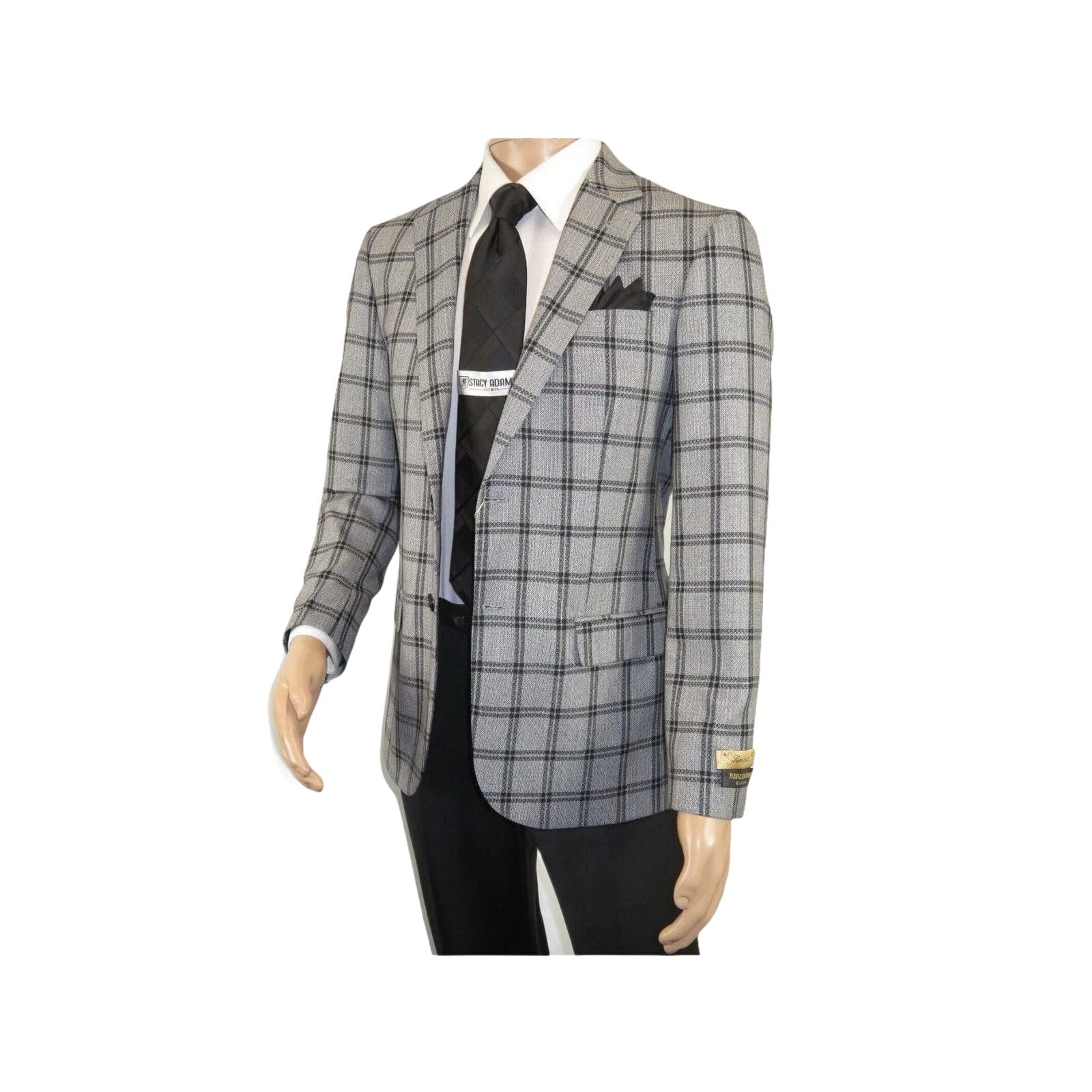 Men Sport Coat by Berlusconi Turkey Soft European Plaid #MK80 06 Black Gray - J.Valintin Men's Wear Legend - 98970