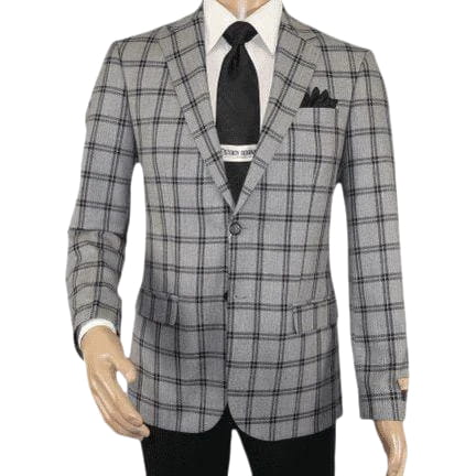 Men Sport Coat by Berlusconi Turkey Soft European Plaid #MK80 06 Black Gray - J.Valintin Men's Wear Legend - 98970