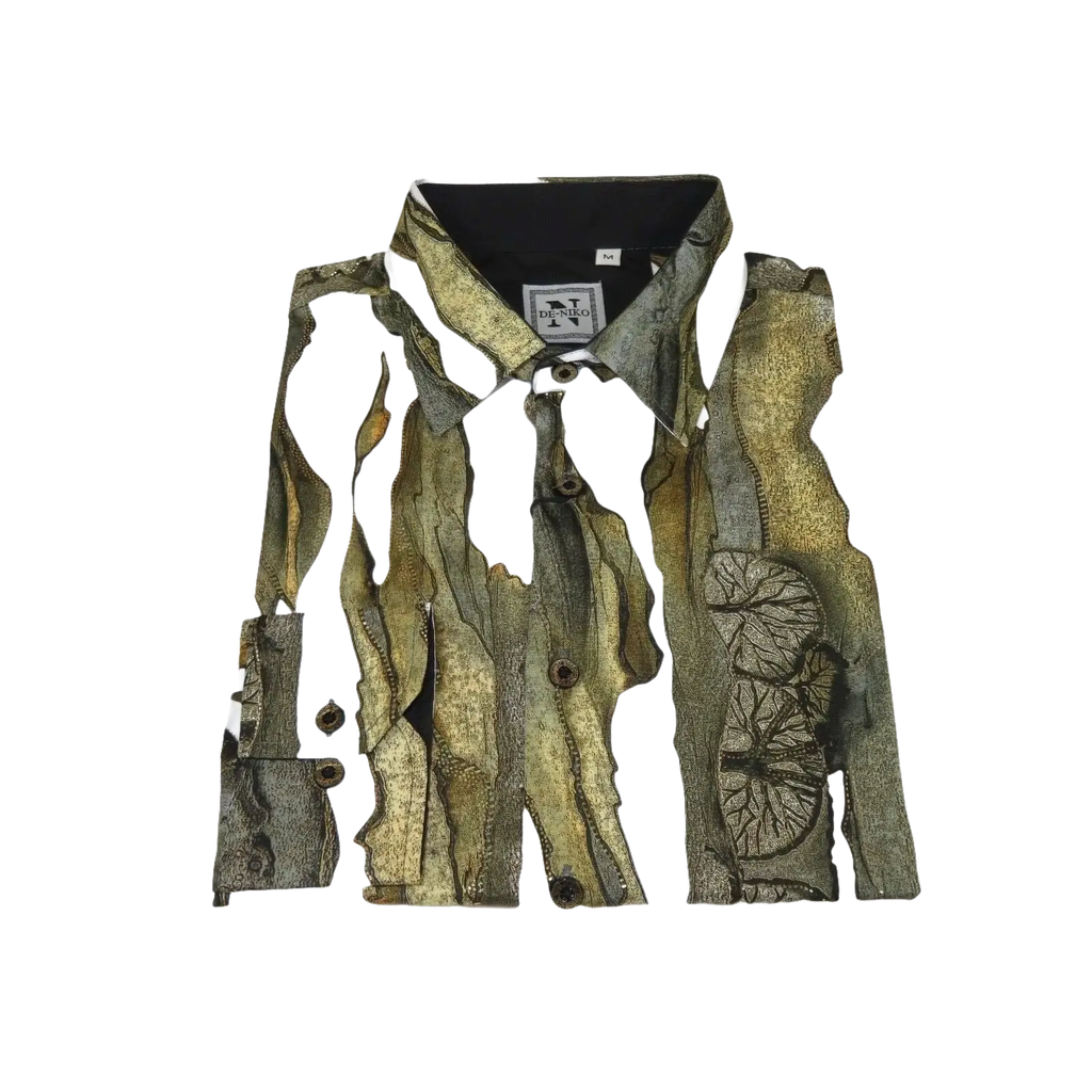 Men Sports Shirt by DE - NIKO Long Sleeves Fashion Print Modal Nk20188 White Olive - J.Valintin Men's Wear Legend - 99395