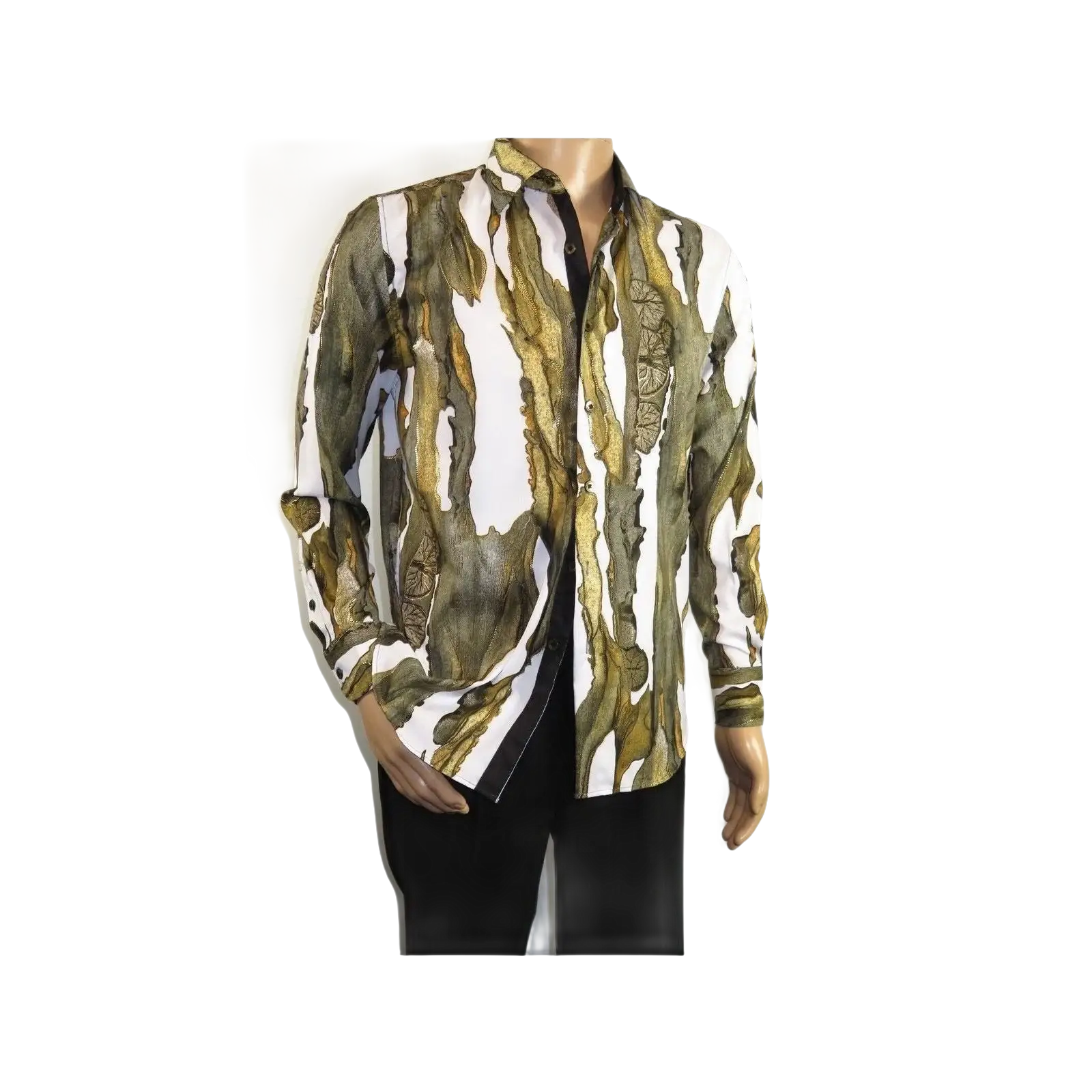 Men Sports Shirt by DE - NIKO Long Sleeves Fashion Print Modal Nk20188 White Olive - J.Valintin Men's Wear Legend - 99395