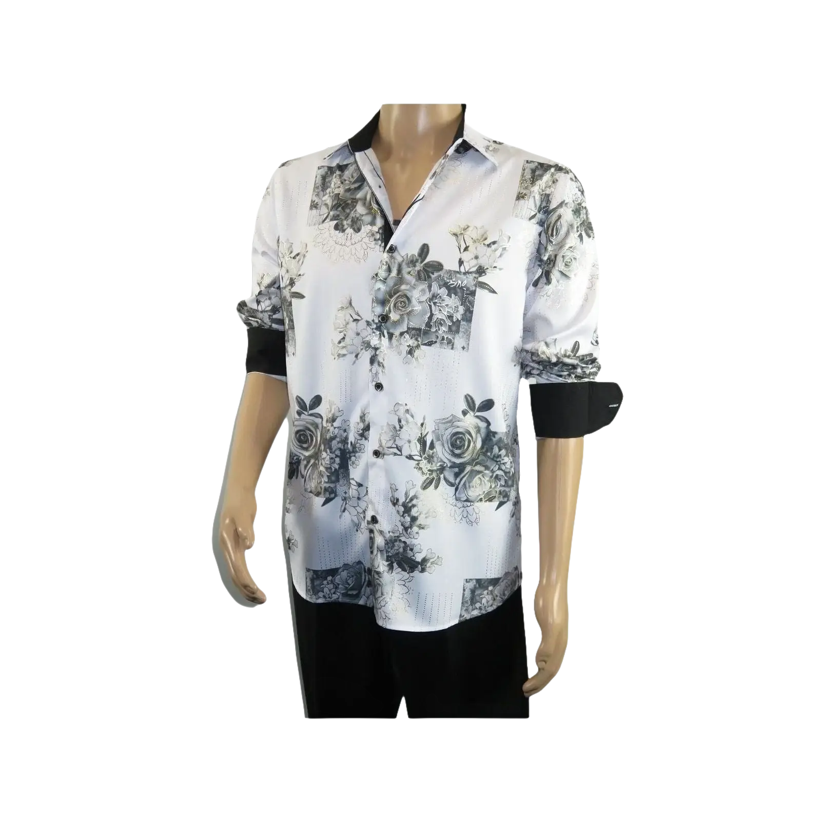Men Sports Shirt by DE - NIKO Long Sleeves Fashion Print Soft Modal 2007020 White - J.Valintin Men's Wear Legend - 99413