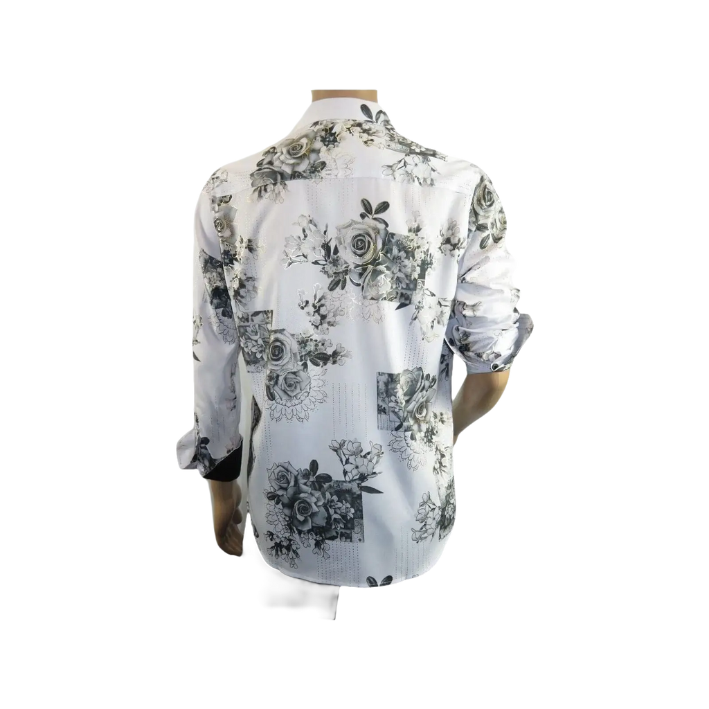 Men Sports Shirt by DE - NIKO Long Sleeves Fashion Print Soft Modal 2007020 White - J.Valintin Men's Wear Legend - 99413