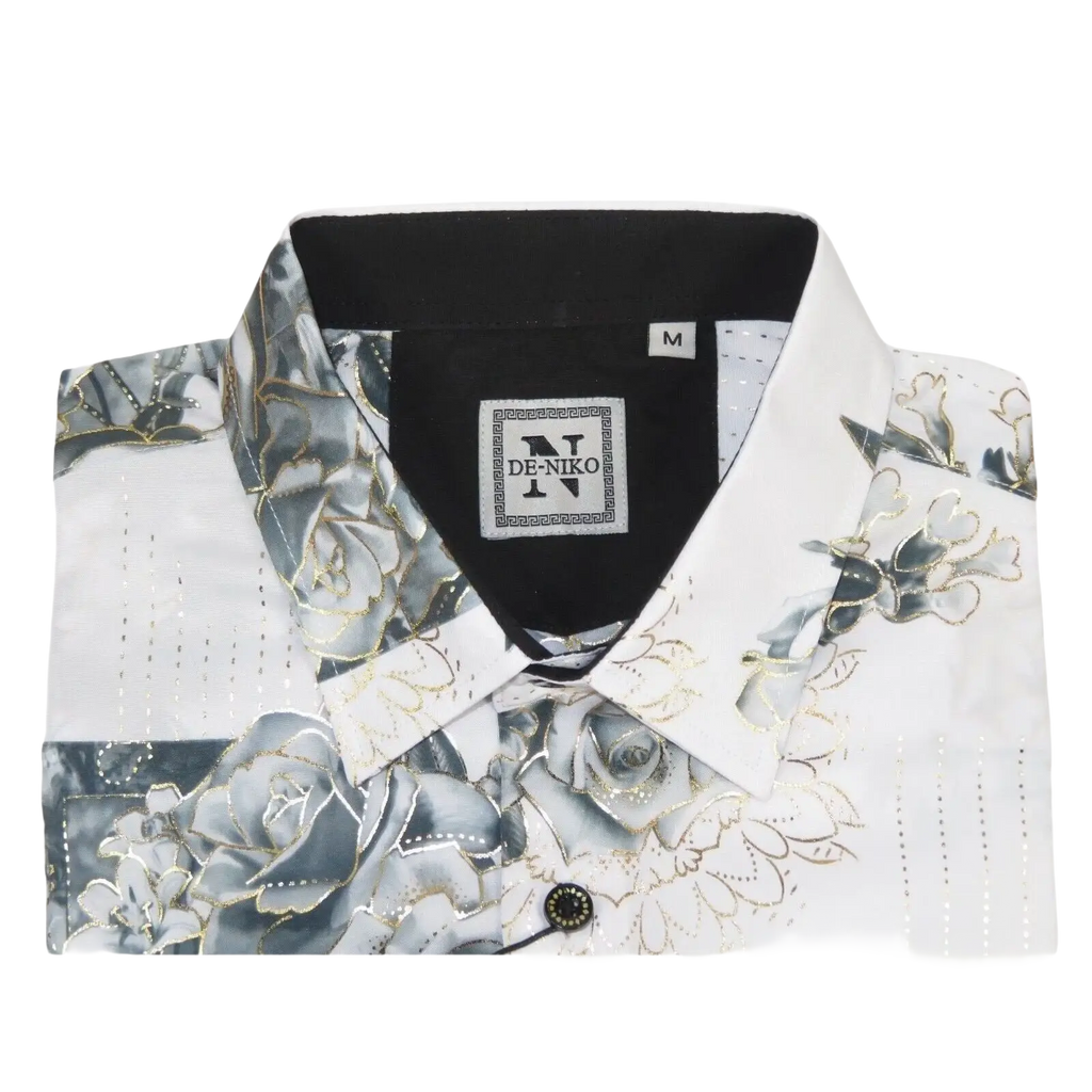 Men Sports Shirt by DE - NIKO Long Sleeves Fashion Print Soft Modal 2007020 White - J.Valintin Men's Wear Legend - 99413