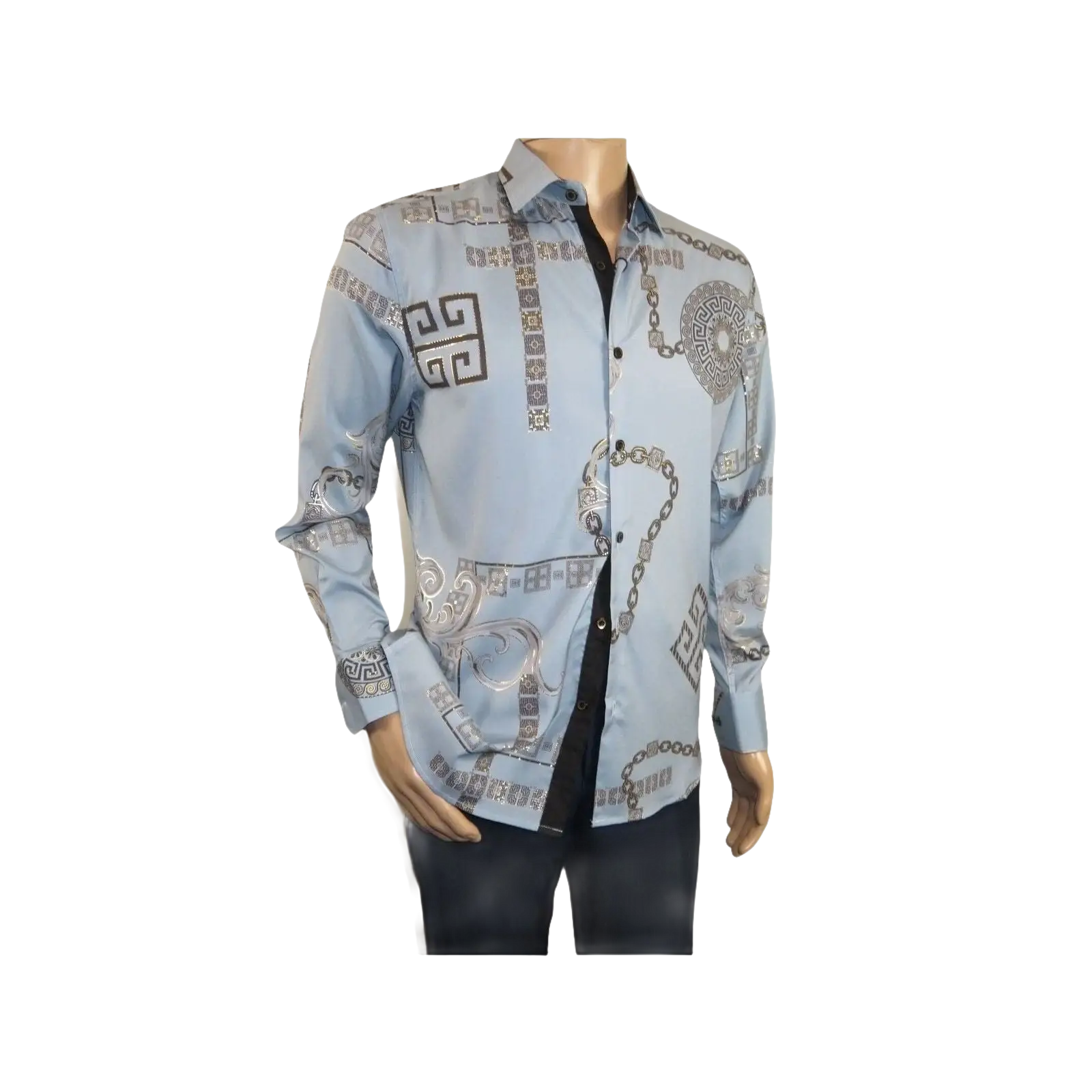 Men Sports Shirt by DE - NIKO Long Sleeves Fashion Print Soft Modal 2F008 Gray - J.Valintin Men's Wear Legend - 99371