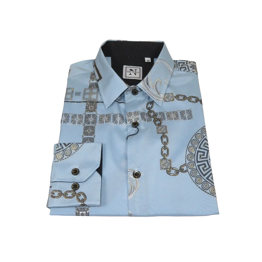 Men Sports Shirt by DE - NIKO Long Sleeves Fashion Print Soft Modal 2F008 Gray - J.Valintin Men's Wear Legend - 99371
