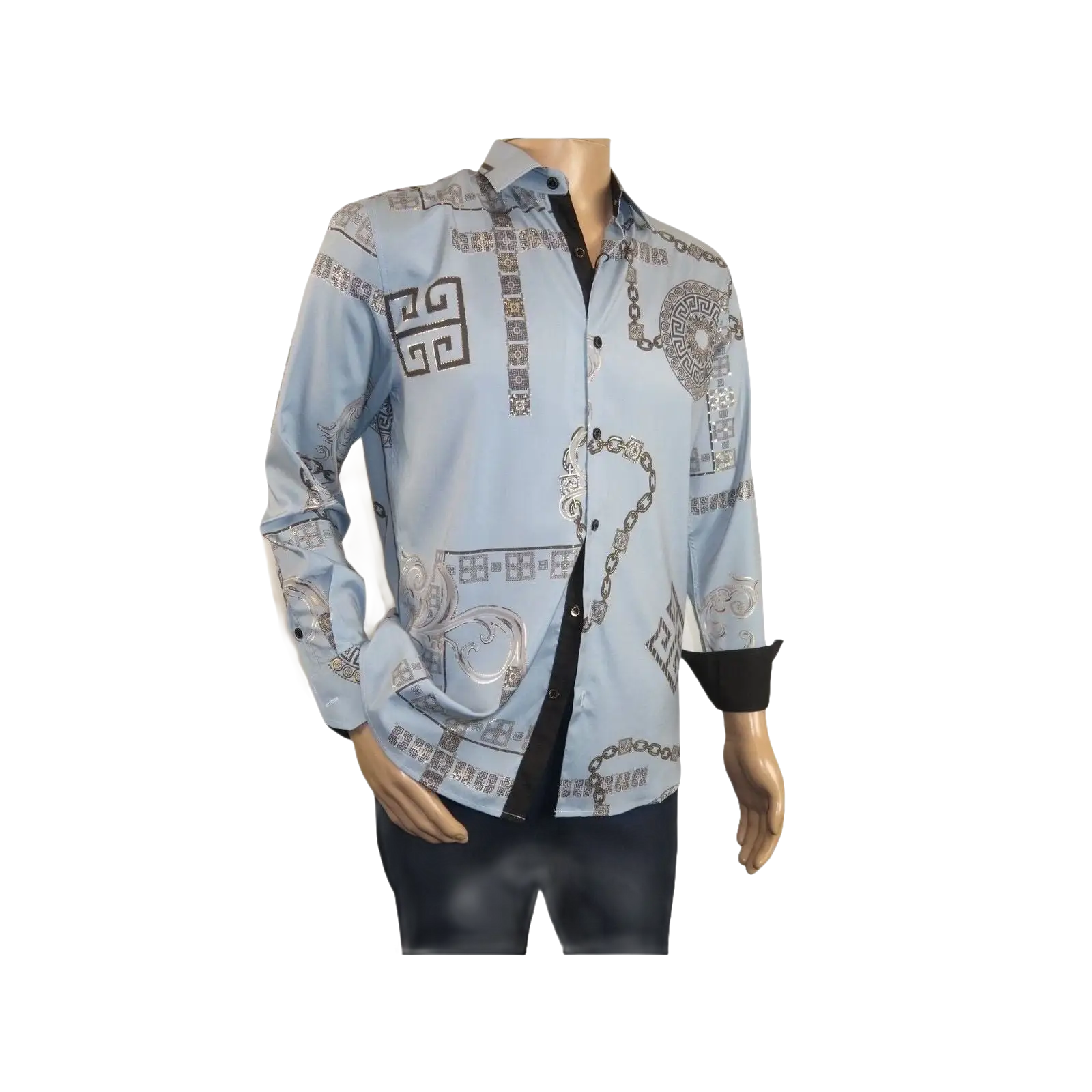 Men Sports Shirt by DE - NIKO Long Sleeves Fashion Print Soft Modal 2F008 Gray - J.Valintin Men's Wear Legend - 99371
