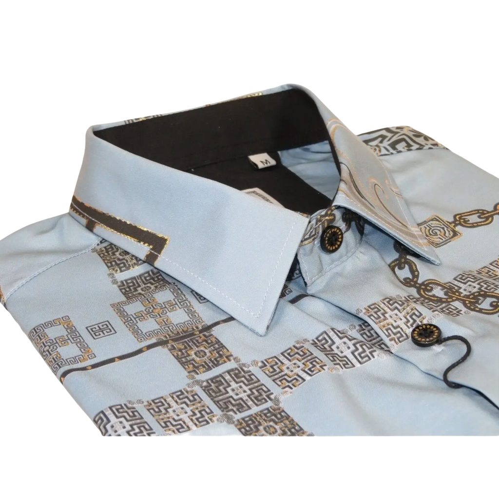 Men Sports Shirt by DE - NIKO Long Sleeves Fashion Print Soft Modal 2F008 Gray - J.Valintin Men's Wear Legend - 99371