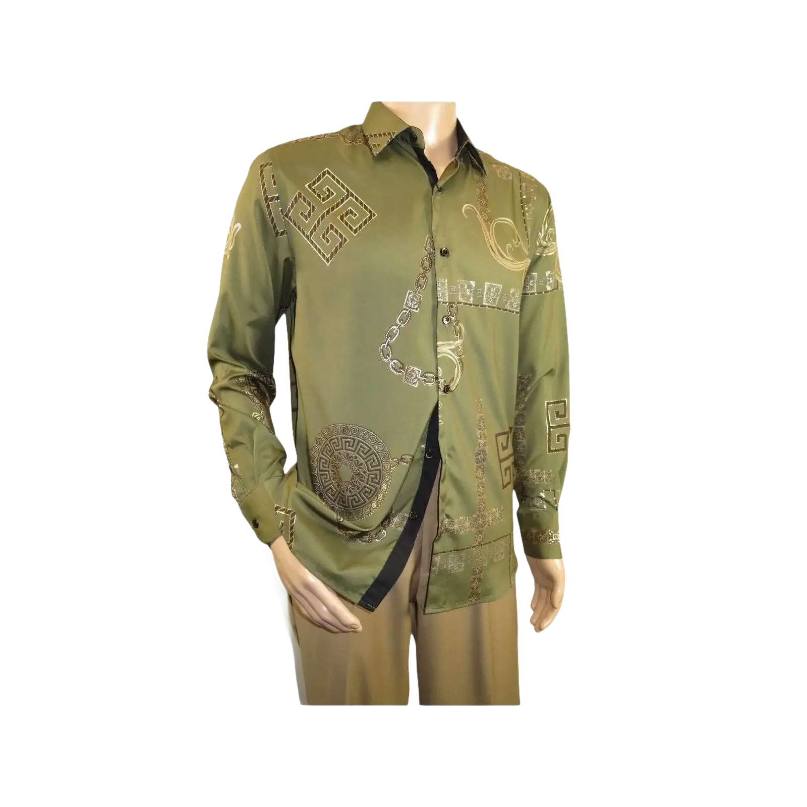 Men Sports Shirt by DE - NIKO Long Sleeves Fashion Print Soft Modal 2F008 Olive - J.Valintin Men's Wear Legend - 99359