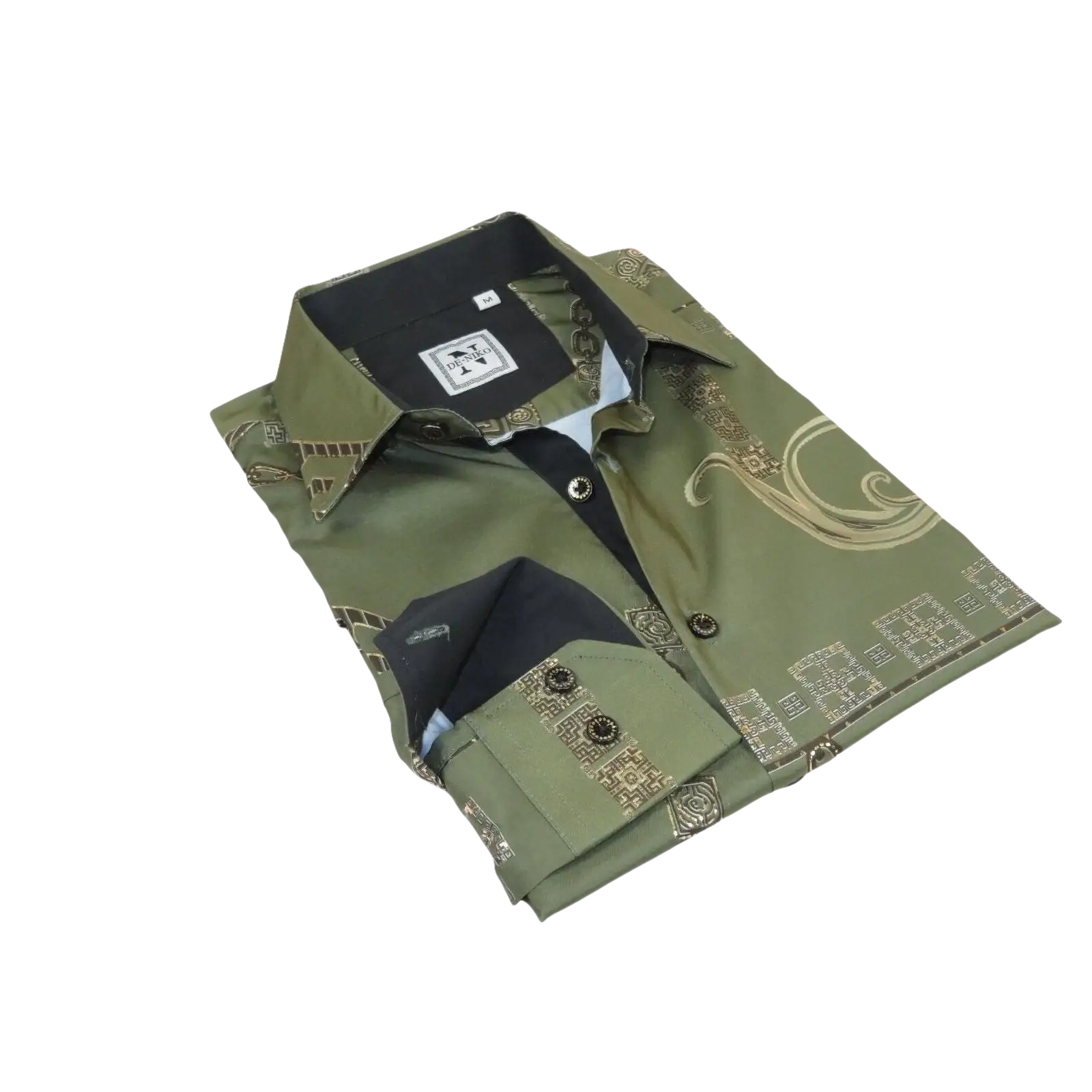 Men Sports Shirt by DE - NIKO Long Sleeves Fashion Print Soft Modal 2F008 Olive - J.Valintin Men's Wear Legend - 99359