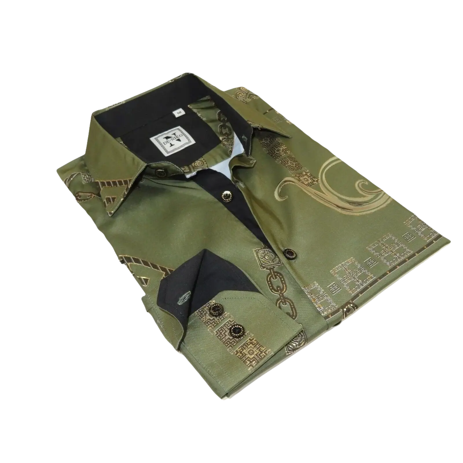 Men Sports Shirt by DE - NIKO Long Sleeves Fashion Print Soft Modal 2F008 Olive - J.Valintin Men's Wear Legend - 99359