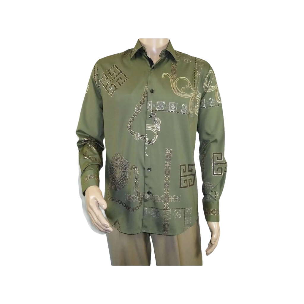 Men Sports Shirt by DE - NIKO Long Sleeves Fashion Print Soft Modal 2F008 Olive - J.Valintin Men's Wear Legend - 99359
