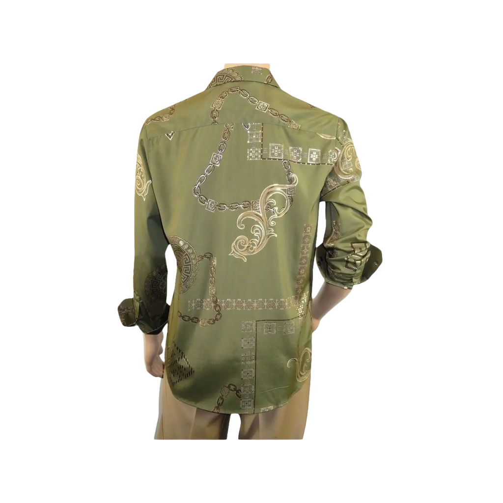 Men Sports Shirt by DE - NIKO Long Sleeves Fashion Print Soft Modal 2F008 Olive - J.Valintin Men's Wear Legend - 99359