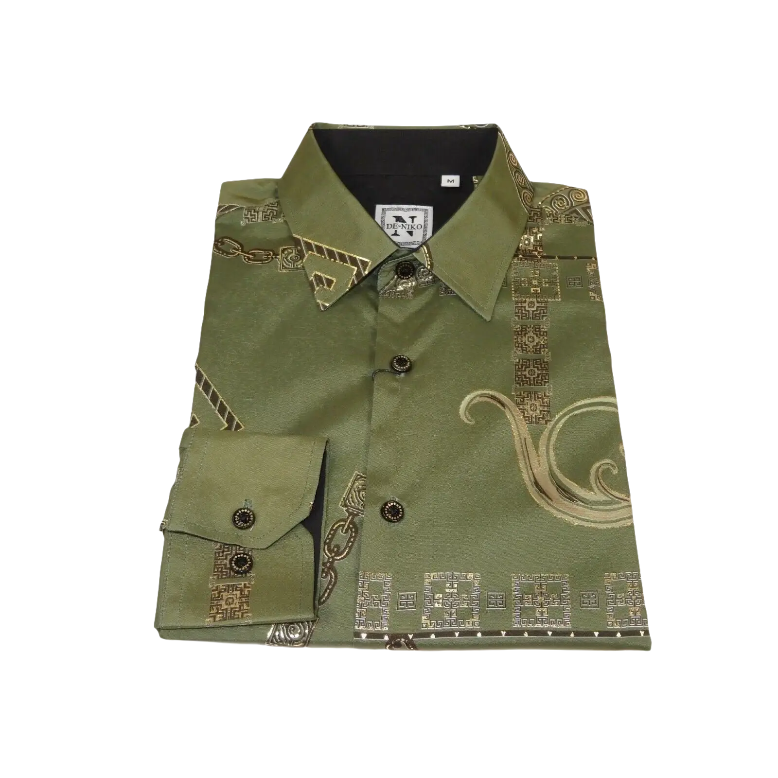 Men Sports Shirt by DE - NIKO Long Sleeves Fashion Print Soft Modal 2F008 Olive - J.Valintin Men's Wear Legend - 99359