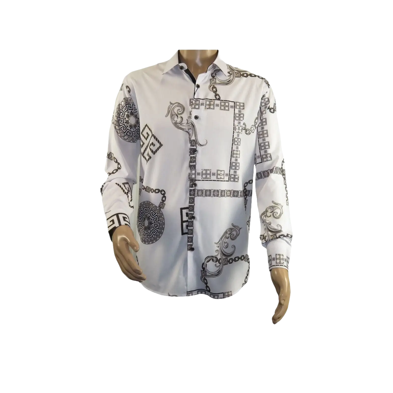 Men Sports Shirt by DE - NIKO Long Sleeves Fashion Print Soft Modal 2F008 White - J.Valintin Men's Wear Legend - 99365