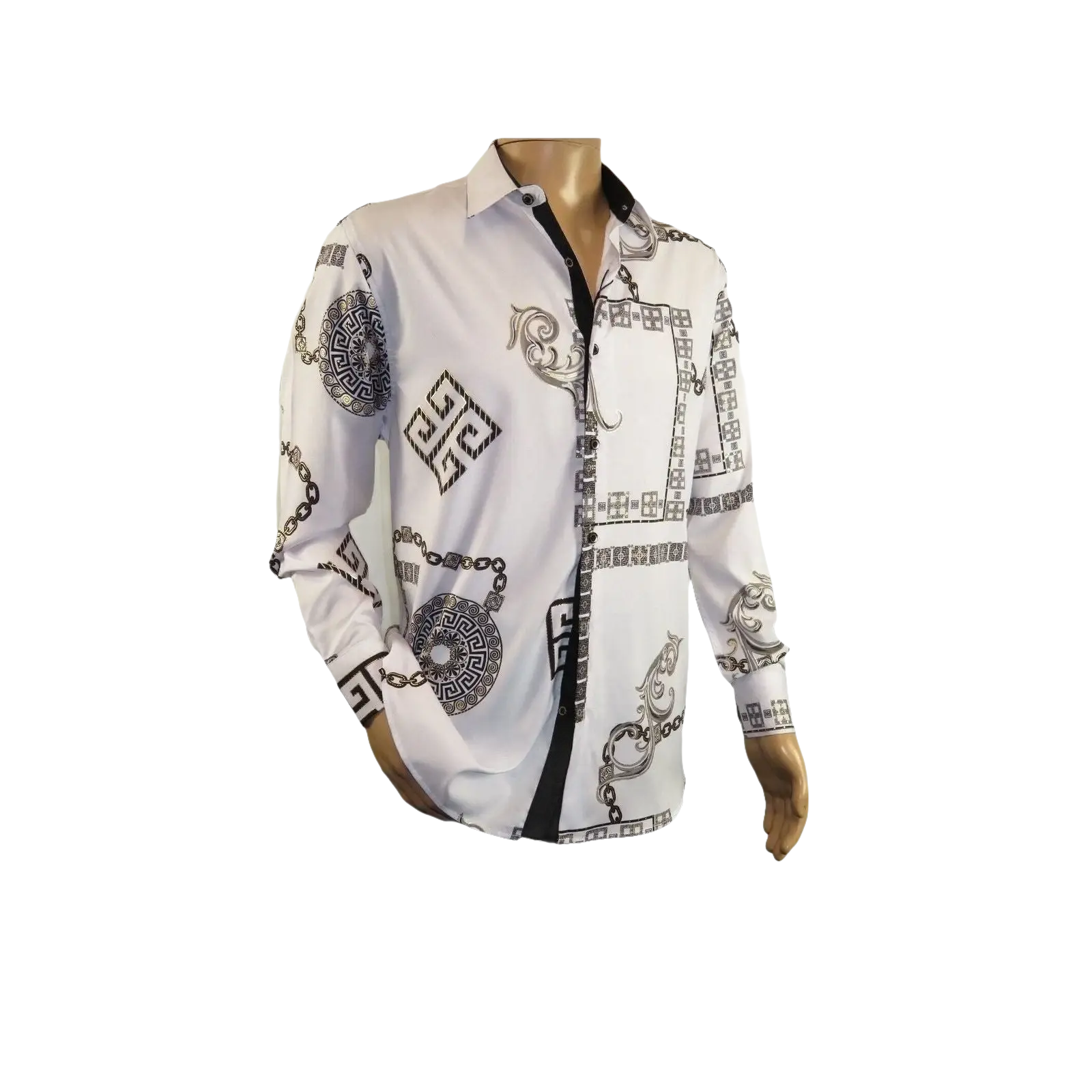 Men Sports Shirt by DE - NIKO Long Sleeves Fashion Print Soft Modal 2F008 White - J.Valintin Men's Wear Legend - 99365