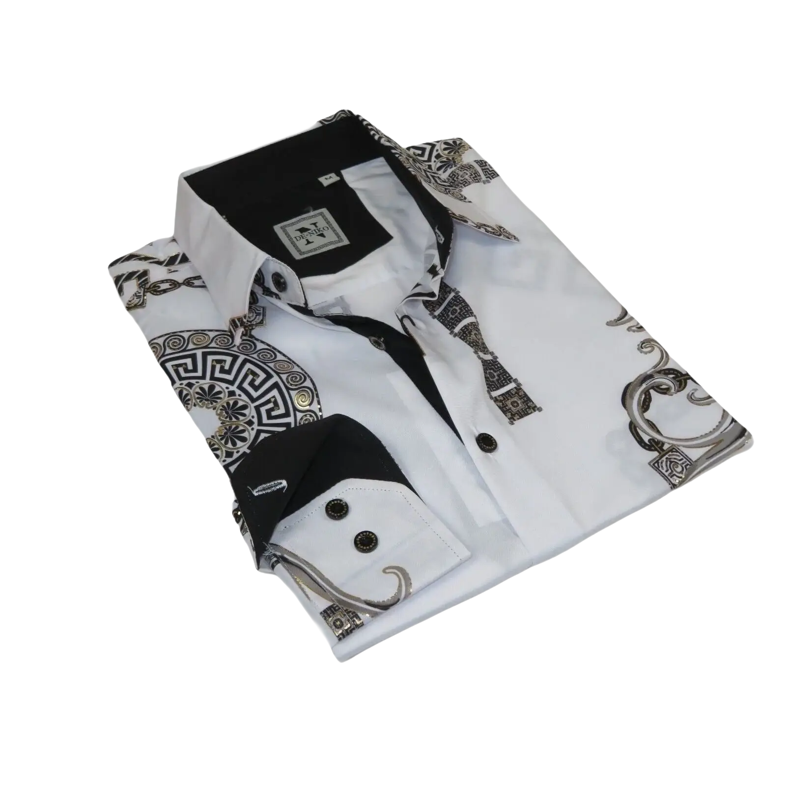 Men Sports Shirt by DE - NIKO Long Sleeves Fashion Print Soft Modal 2F008 White - J.Valintin Men's Wear Legend - 99365