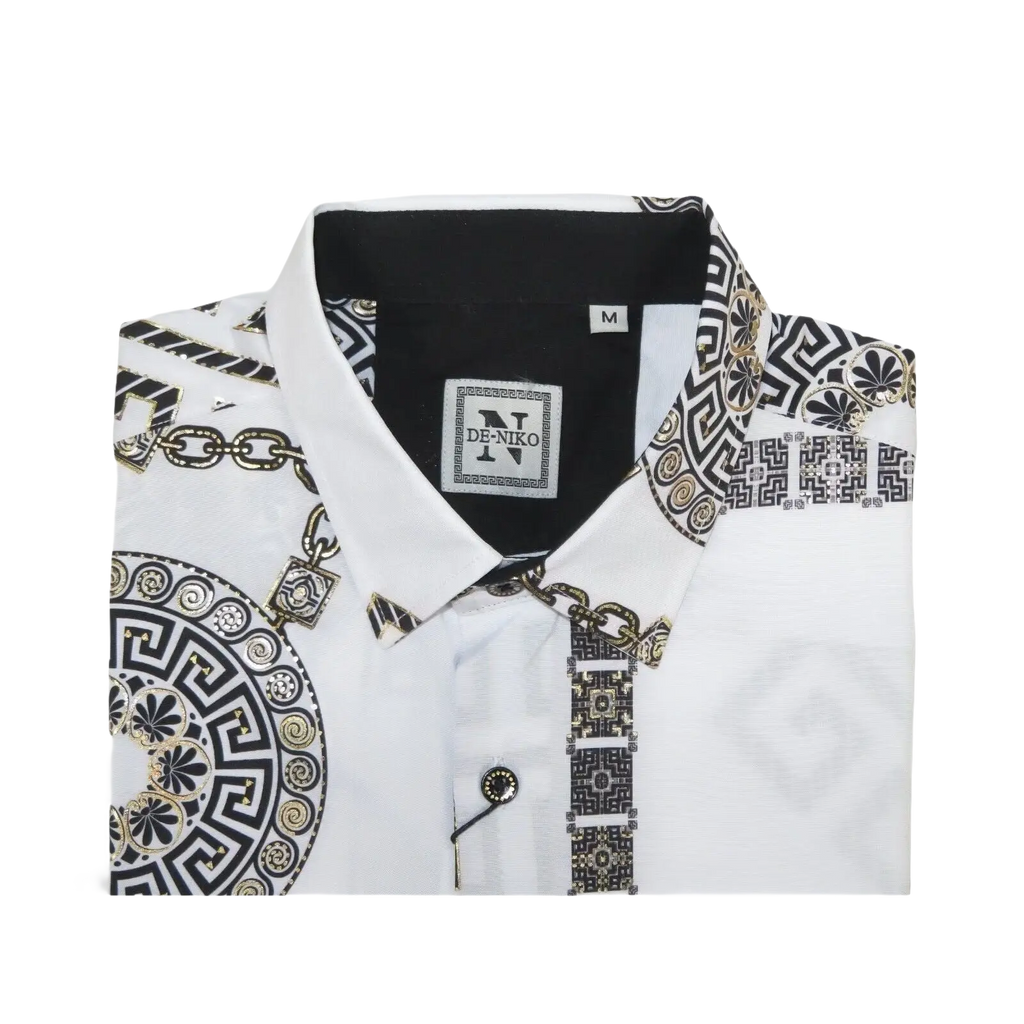 Men Sports Shirt by DE - NIKO Long Sleeves Fashion Print Soft Modal 2F008 White - J.Valintin Men's Wear Legend - 99365