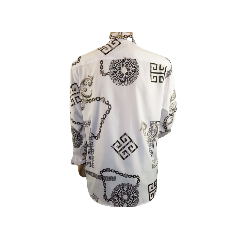 Men Sports Shirt by DE - NIKO Long Sleeves Fashion Print Soft Modal 2F008 White - J.Valintin Men's Wear Legend - 99365