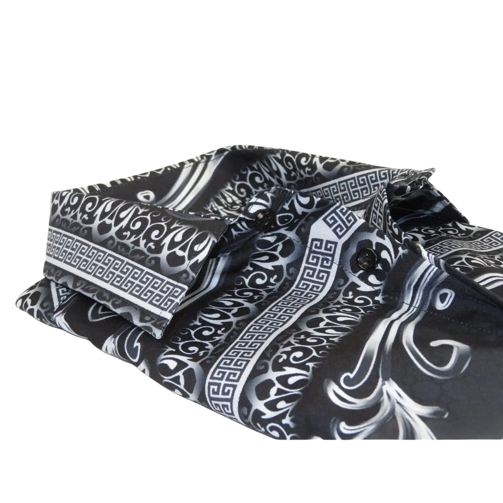 Men Sports Shirt by DE - NIKO Long Sleeves Fashion Print Soft Modal DNK6902 Black - J.Valintin Men's Wear Legend - 100141