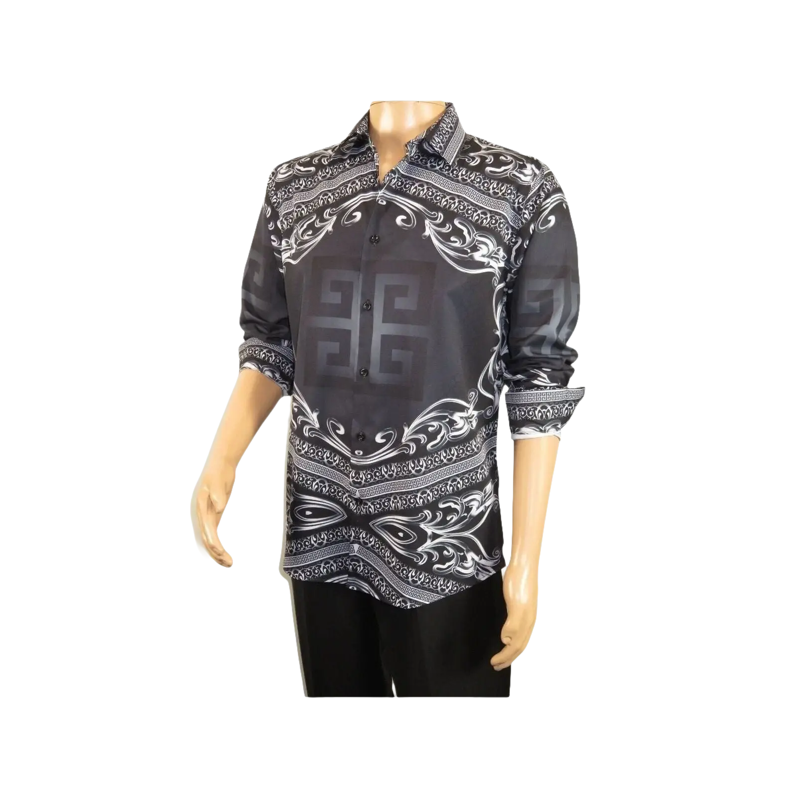 Men Sports Shirt by DE - NIKO Long Sleeves Fashion Print Soft Modal DNK6902 Black - J.Valintin Men's Wear Legend - 100141