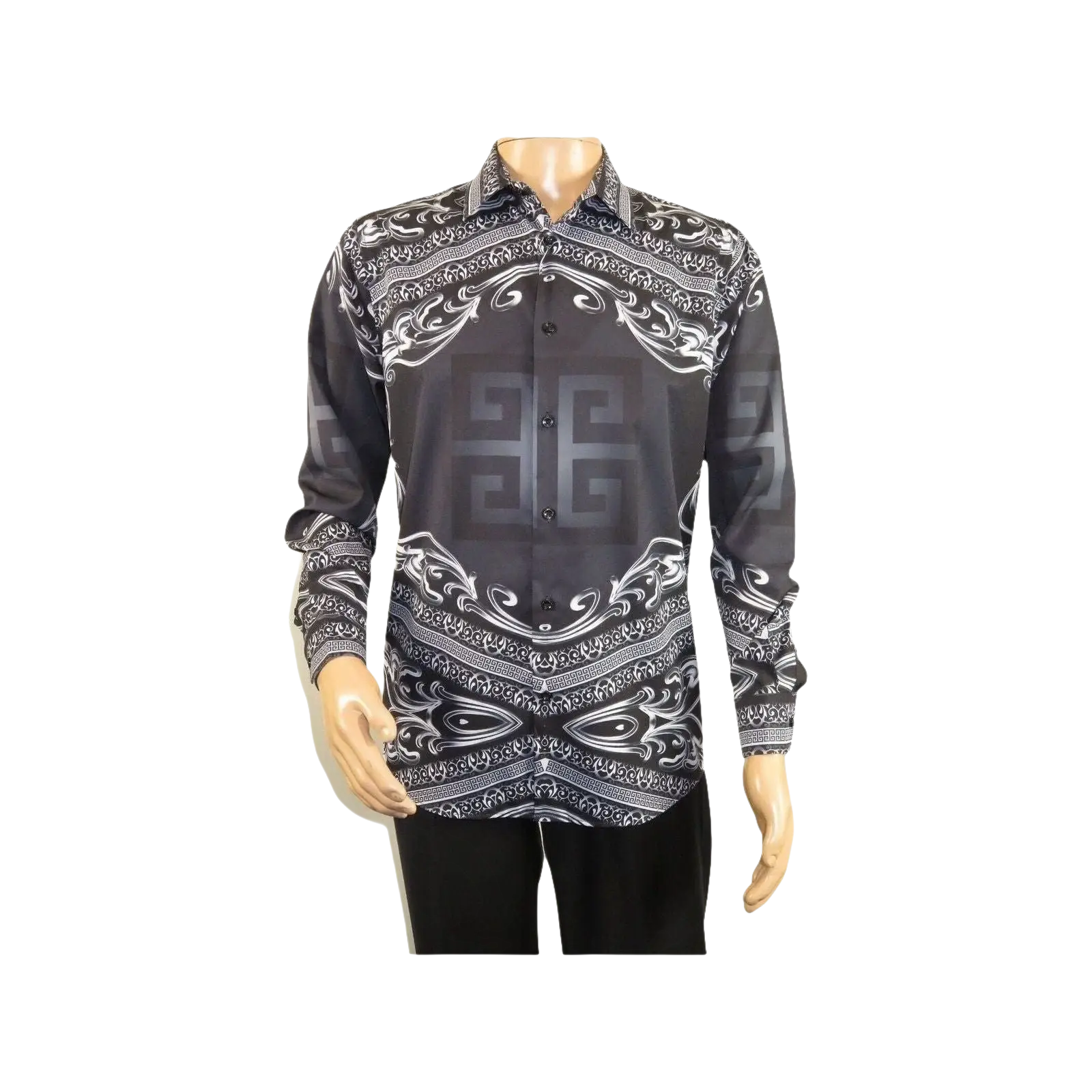 Men Sports Shirt by DE - NIKO Long Sleeves Fashion Print Soft Modal DNK6902 Black - J.Valintin Men's Wear Legend - 100141