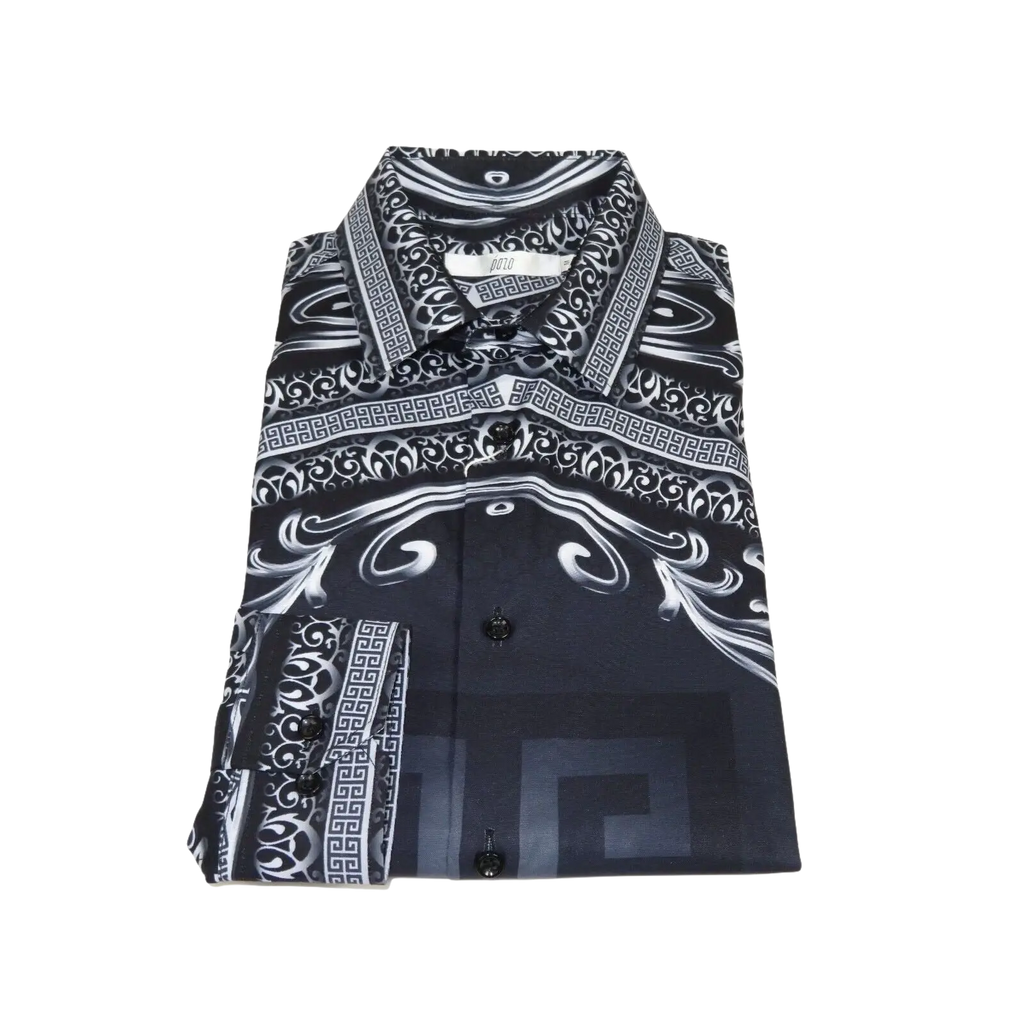 Men Sports Shirt by DE - NIKO Long Sleeves Fashion Print Soft Modal DNK6902 Black - J.Valintin Men's Wear Legend - 100141