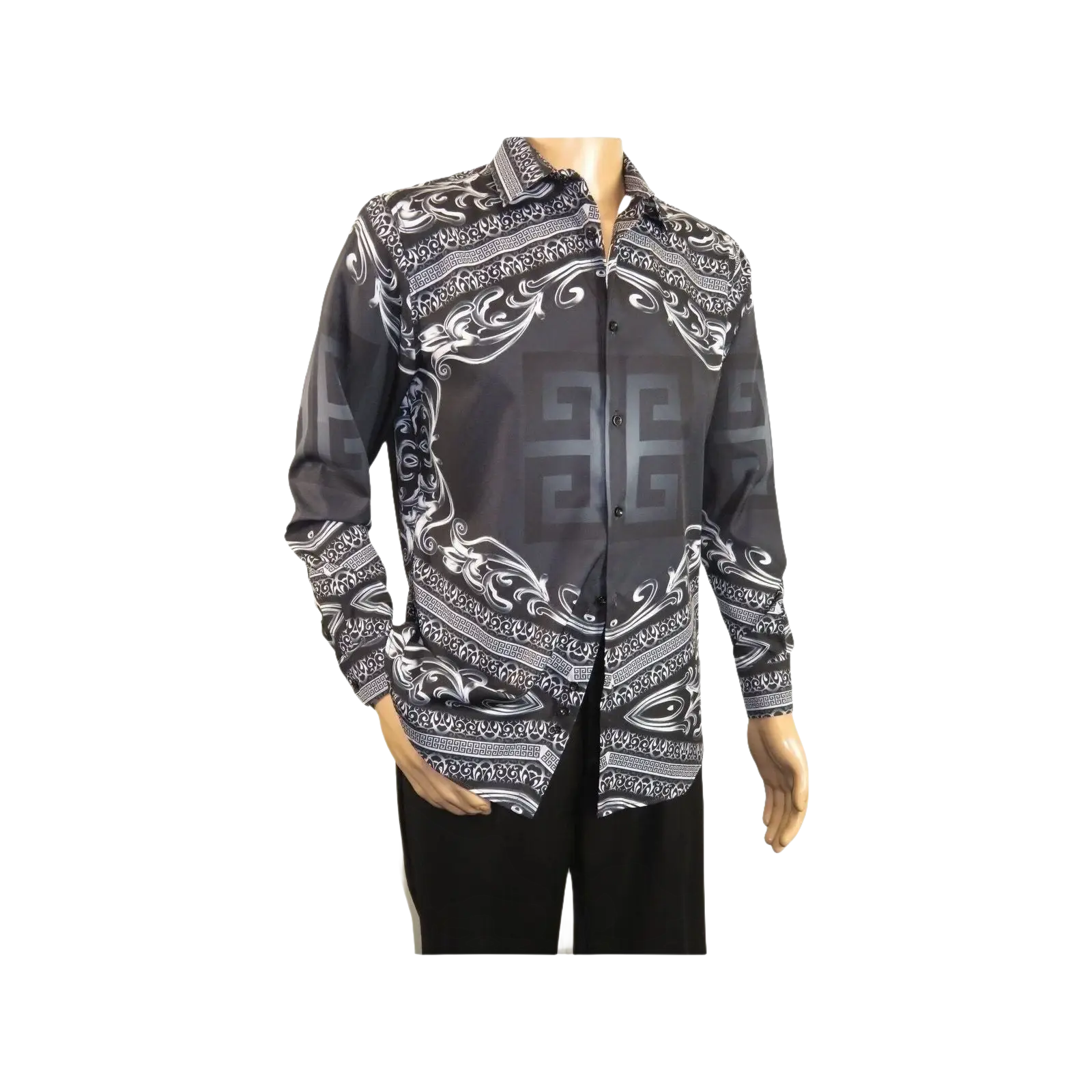 Men Sports Shirt by DE - NIKO Long Sleeves Fashion Print Soft Modal DNK6902 Black - J.Valintin Men's Wear Legend - 100141