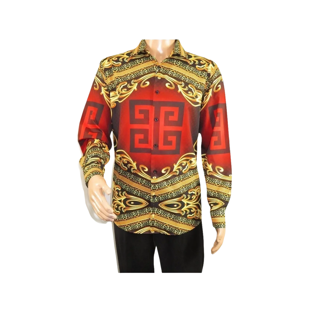 Men Sports Shirt by DE - NIKO Long Sleeves Fashion Print Soft Modal DNK6902 Red - J.Valintin Men's Wear Legend - 100136