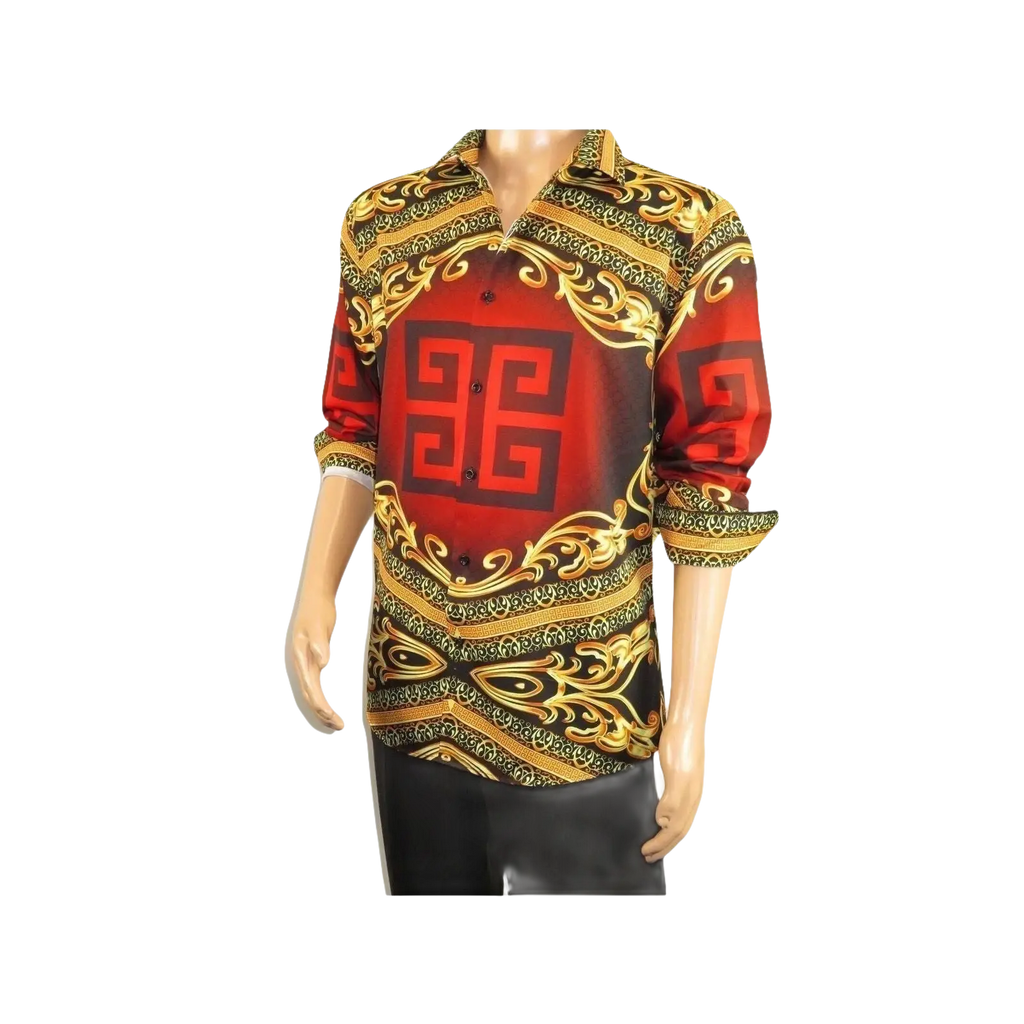Men Sports Shirt by DE - NIKO Long Sleeves Fashion Print Soft Modal DNK6902 Red - J.Valintin Men's Wear Legend - 100136