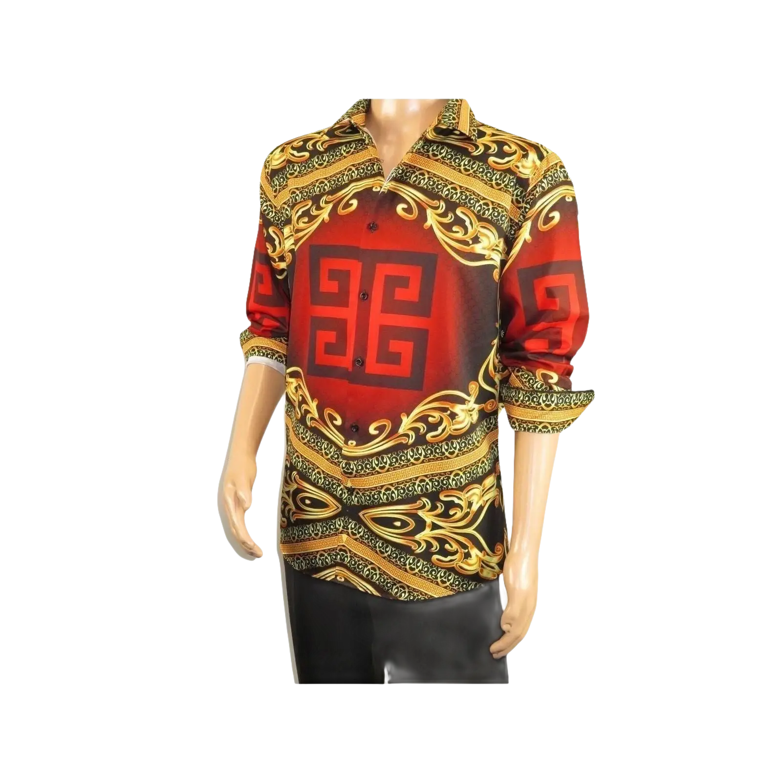 Men Sports Shirt by DE - NIKO Long Sleeves Fashion Print Soft Modal DNK6902 Red - J.Valintin Men's Wear Legend - 100136