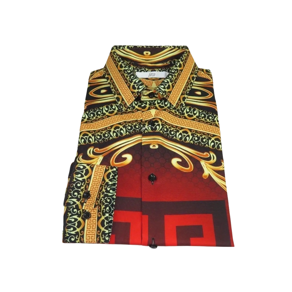 Men Sports Shirt by DE - NIKO Long Sleeves Fashion Print Soft Modal DNK6902 Red - J.Valintin Men's Wear Legend - 100136