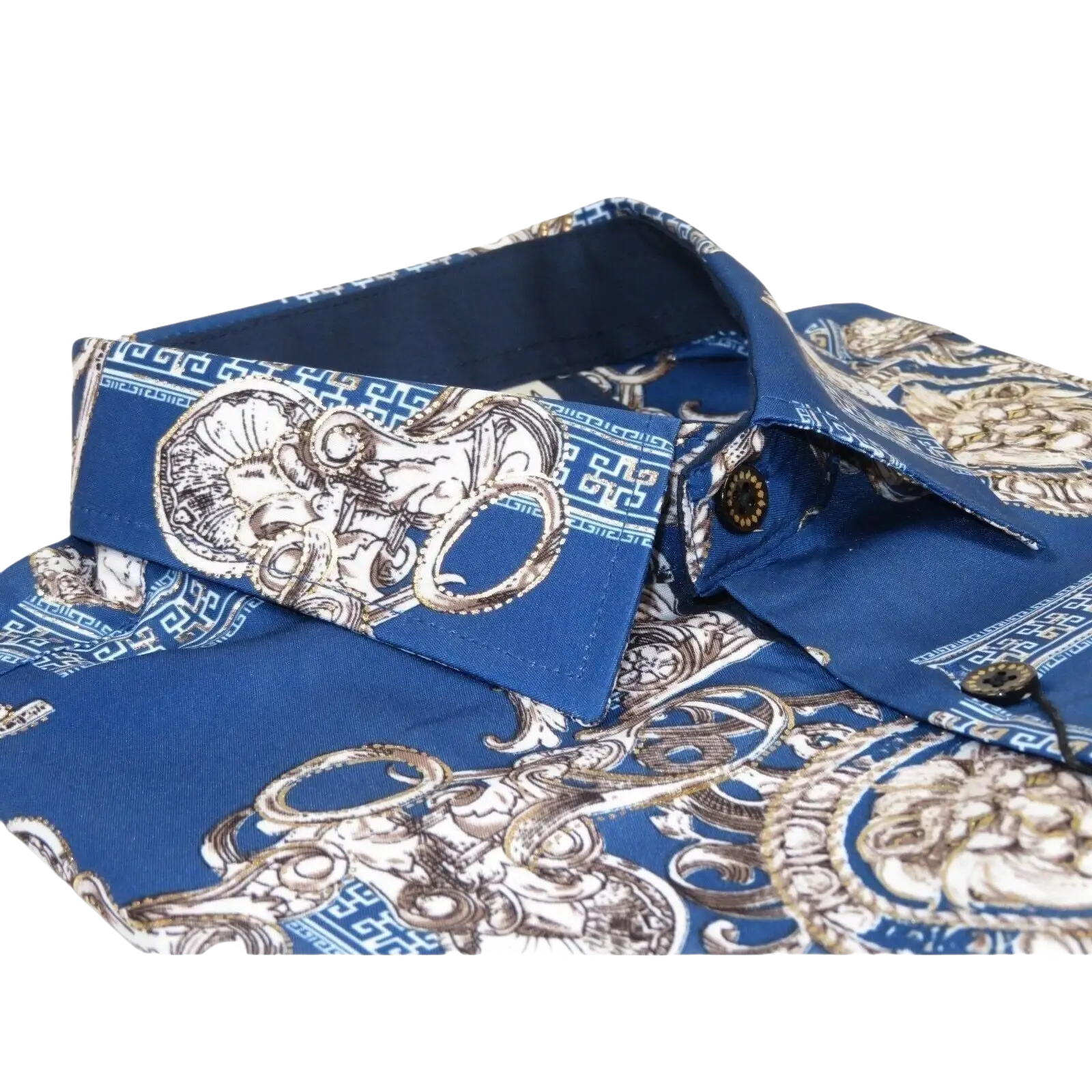 Men Sports Shirt by DE - NIKO Long Sleeves Fashion Print Soft Modal DSA125 Navy - J.Valintin Men's Wear Legend - 99383