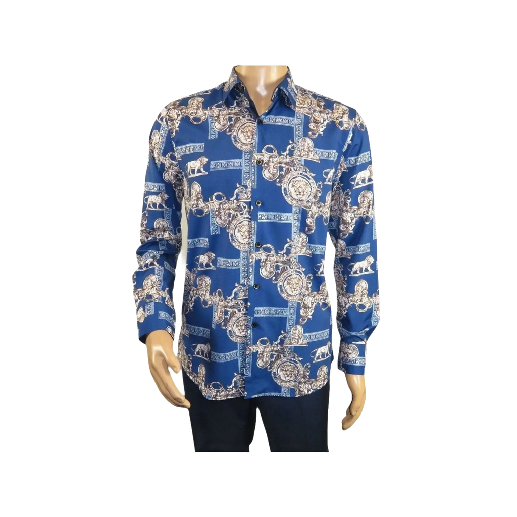 Men Sports Shirt by DE - NIKO Long Sleeves Fashion Print Soft Modal DSA125 Navy - J.Valintin Men's Wear Legend - 99383