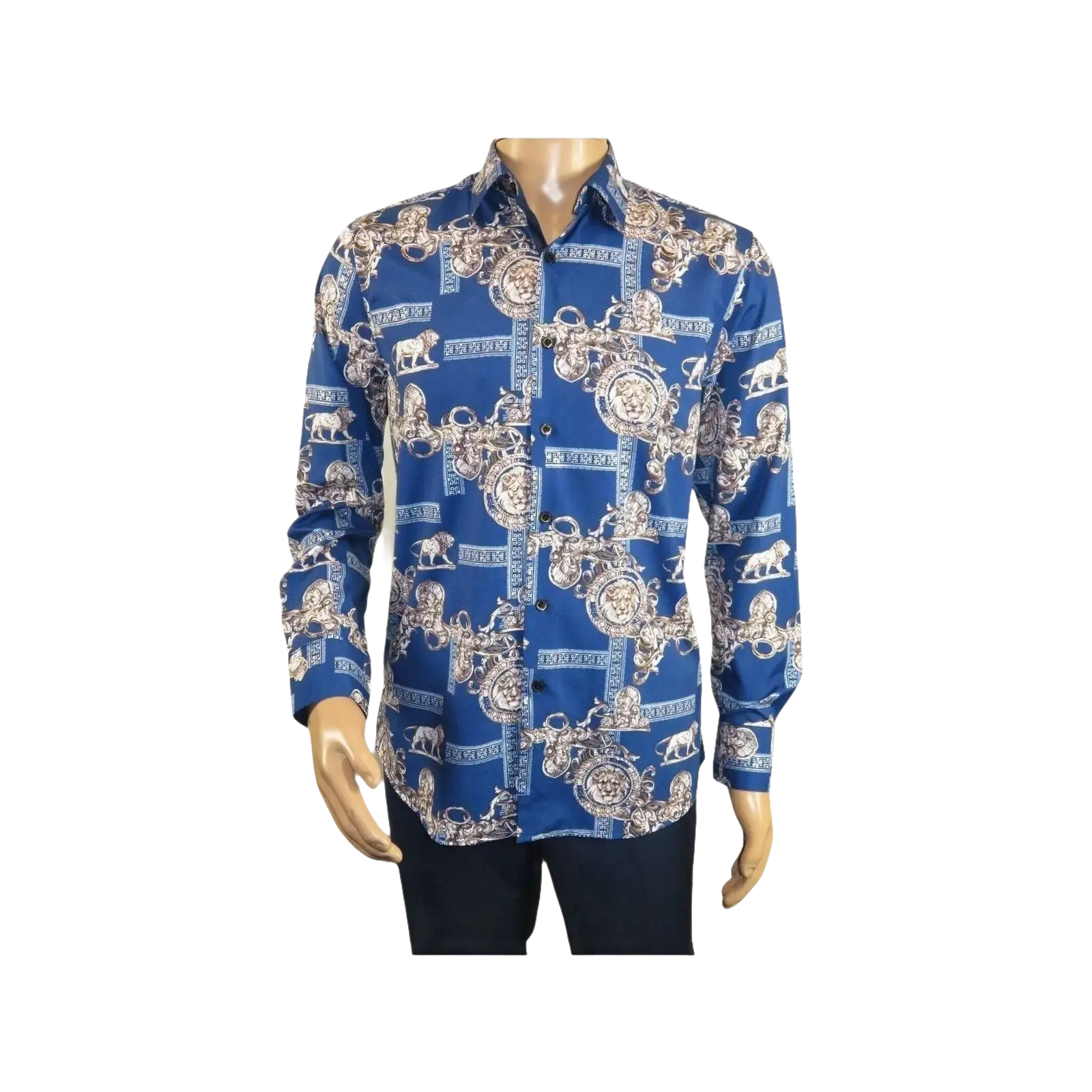 Men Sports Shirt by DE - NIKO Long Sleeves Fashion Print Soft Modal DSA125 Navy - J.Valintin Men's Wear Legend - 99383
