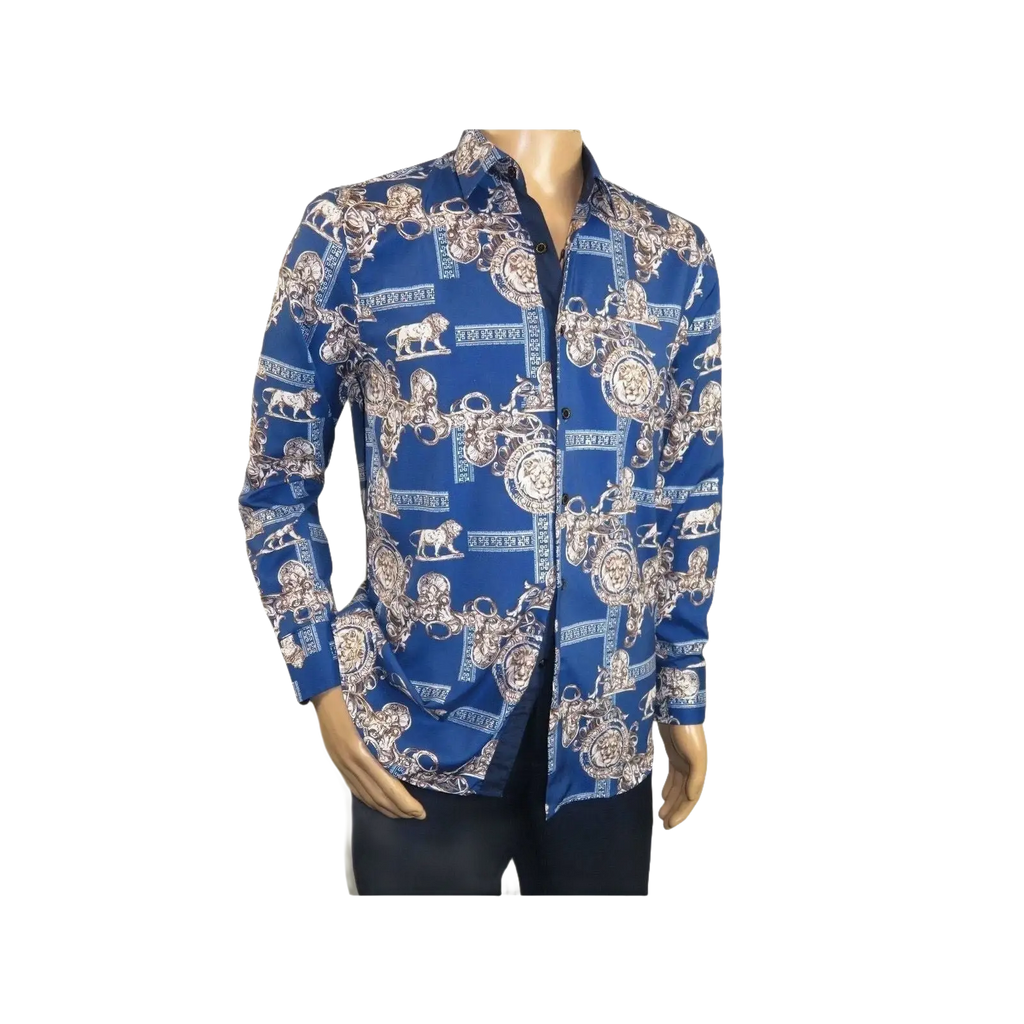 Men Sports Shirt by DE - NIKO Long Sleeves Fashion Print Soft Modal DSA125 Navy - J.Valintin Men's Wear Legend - 99383