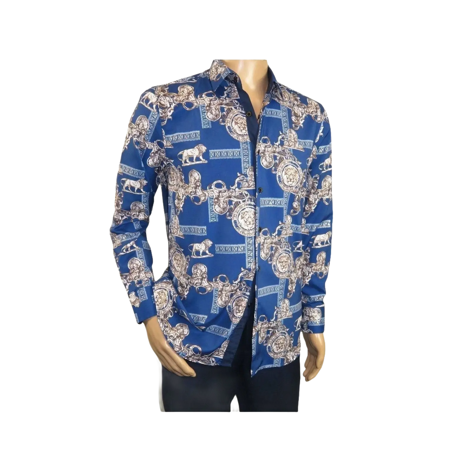 Men Sports Shirt by DE - NIKO Long Sleeves Fashion Print Soft Modal DSA125 Navy - J.Valintin Men's Wear Legend - 99383