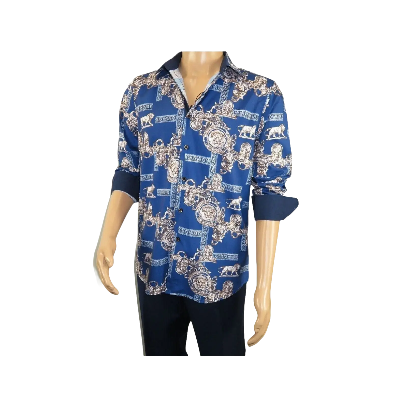Men Sports Shirt by DE - NIKO Long Sleeves Fashion Print Soft Modal DSA125 Navy - J.Valintin Men's Wear Legend - 99383