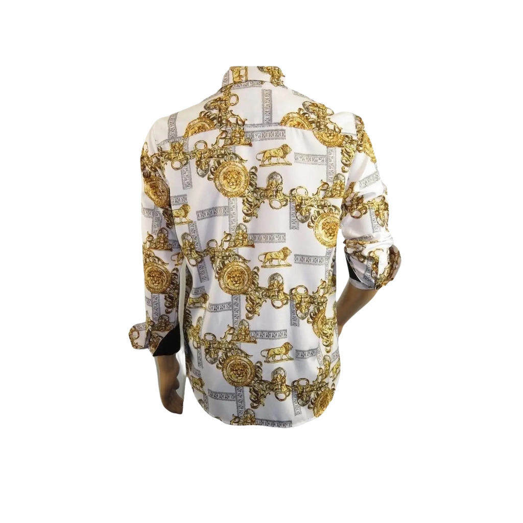 Men Sports Shirt by DE - NIKO Long Sleeves Fashion Print Soft Modal DSA125 White - J.Valintin Men's Wear Legend - 99377