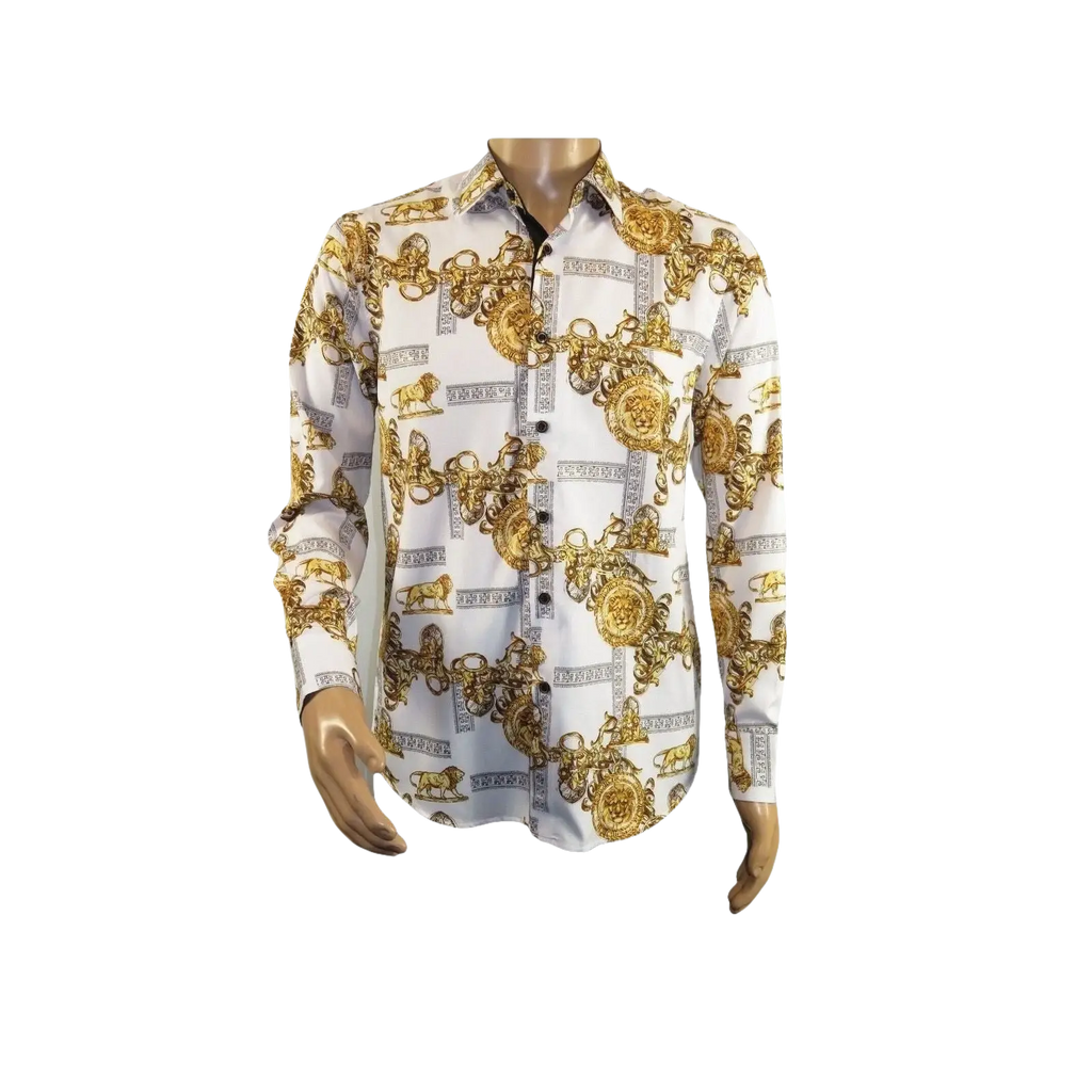 Men Sports Shirt by DE - NIKO Long Sleeves Fashion Print Soft Modal DSA125 White - J.Valintin Men's Wear Legend - 99377