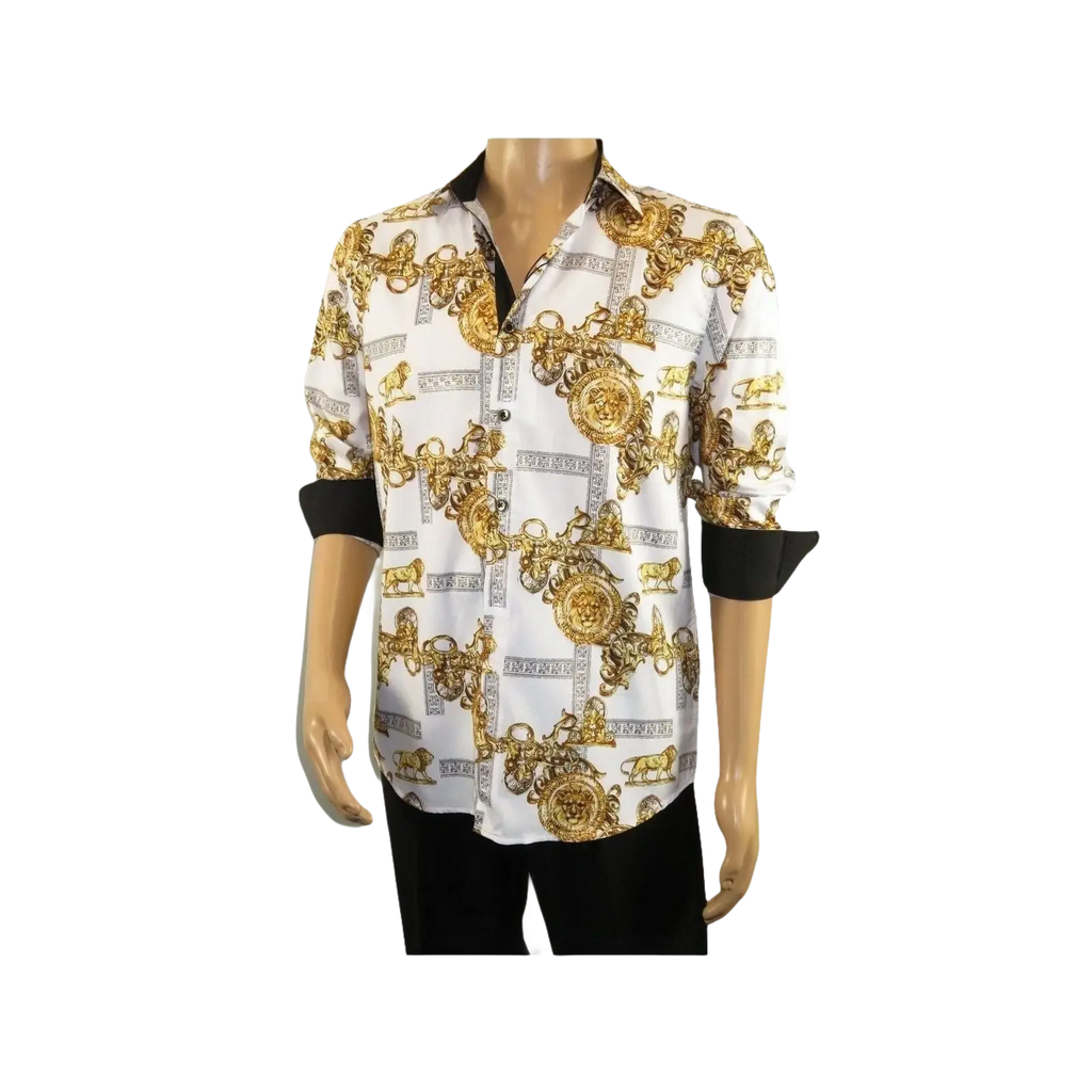 Men Sports Shirt by DE - NIKO Long Sleeves Fashion Print Soft Modal DSA125 White - J.Valintin Men's Wear Legend - 99377